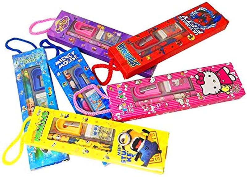 KOBBET® Kids Stationery Gift Set - 4 PCS (2 Pencils, 1 Ruler, 1 Eraser & 1 Sharpener) - Perfect for Rakhi, Sisters Day, School Supplies & Festive Gifts - Great for Classroom, Birthday Presents & Return Gifts