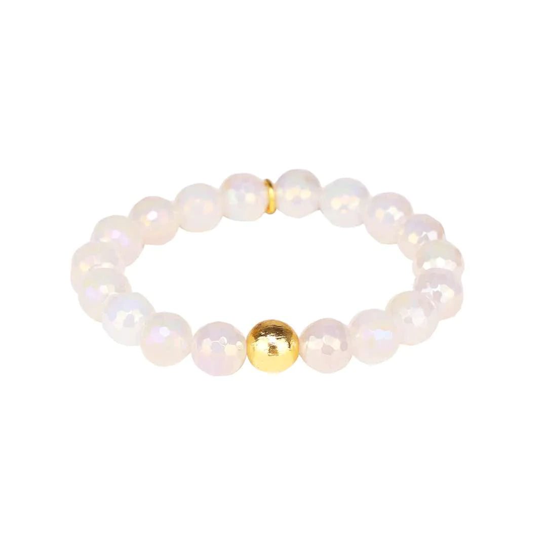 BuDhaGirl Mélange Beaded Bracelet in Snow - Stylish Adjustable Yoga Meditation Bracelet for Women | Perfect for Yoga, Meditation, Travel & Everyday Wear