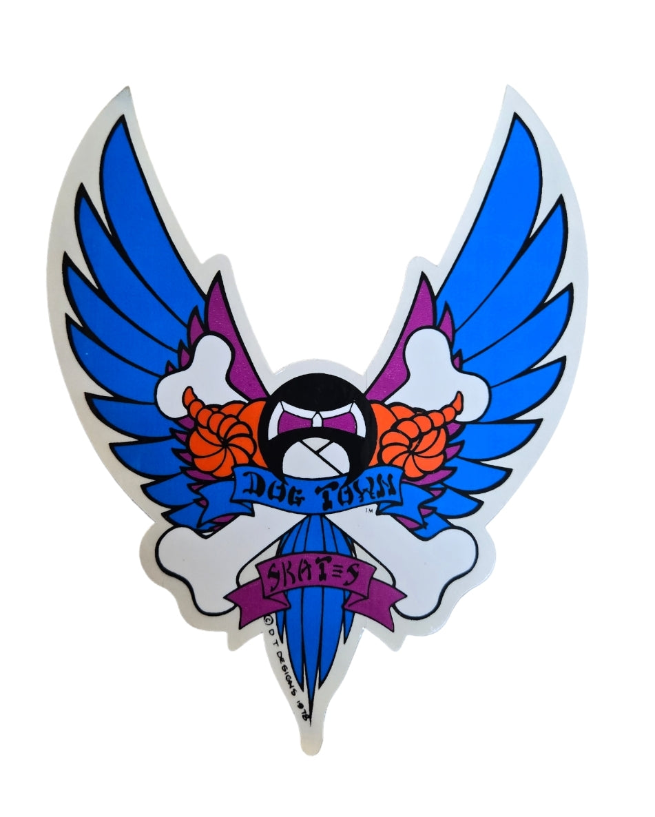 Vintage 70s DOGTOWN Wings Sticker - Retro Skateboard Decal - Blue Skate Sticker for Skateboards, Laptops & DIY Projects - Perfect for Skateboard Enthusiasts & Vintage Collectors