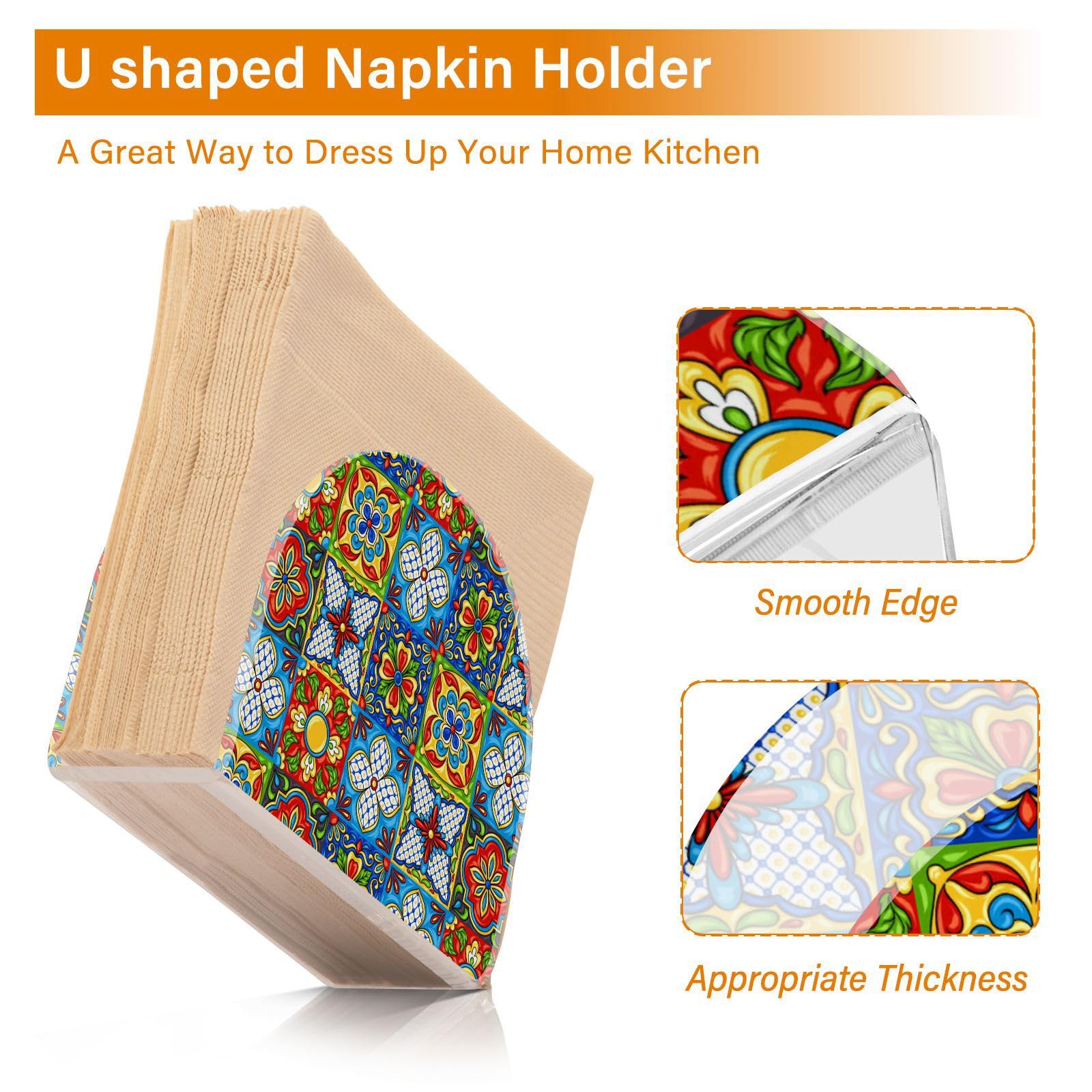Modern Mexican Talavera Tiles Acrylic Napkin Holder - Stylish Paper Napkins Dispenser for Kitchen, Dining Table & Countertops - Perfect for Home Decor, Parties, and Everyday Use