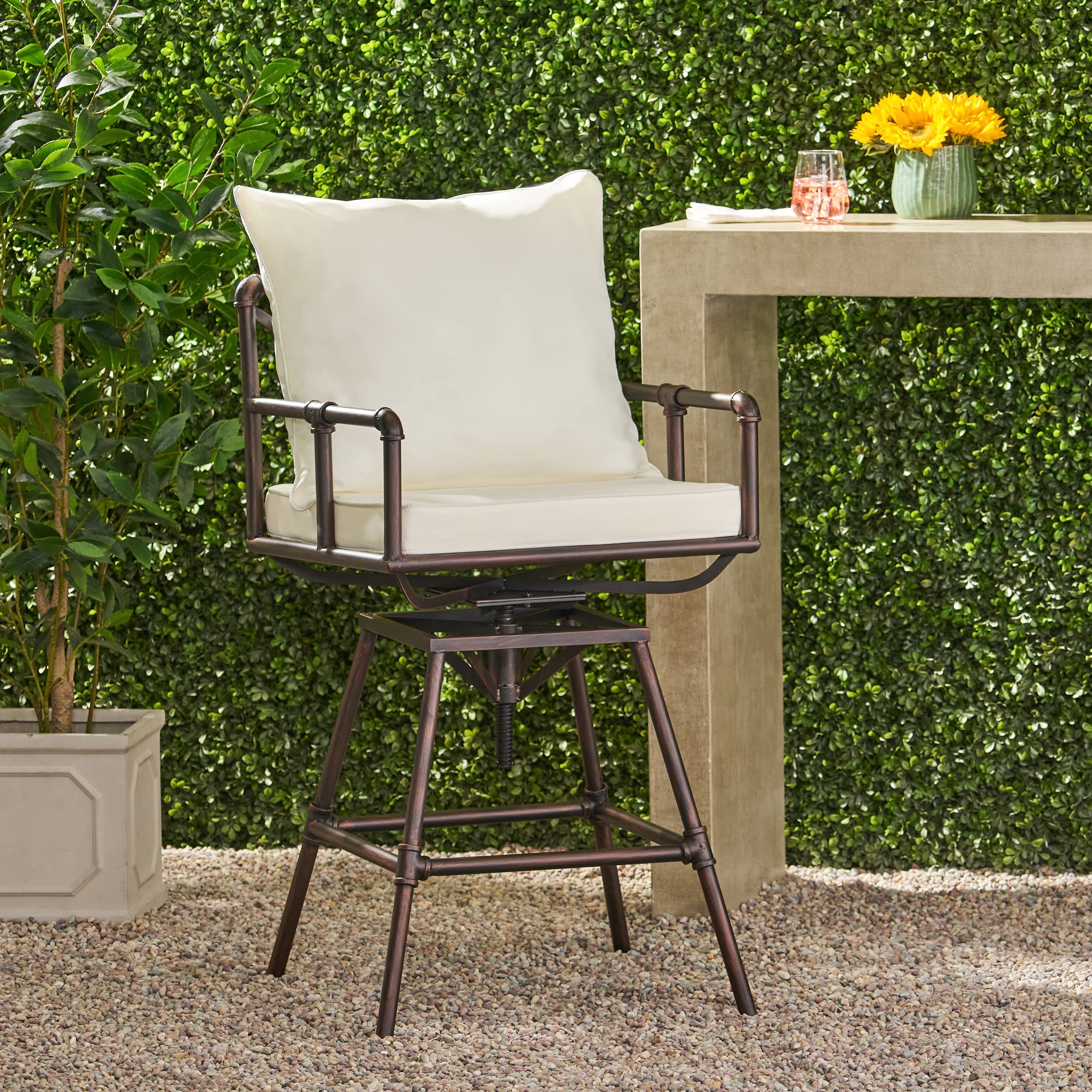 Christopher Knight Home Northrup Pipe Outdoor Adjustable Barstool, Black Copper - Patio, Deck, Garden & Poolside Bar Height Stool for Outdoor Entertaining