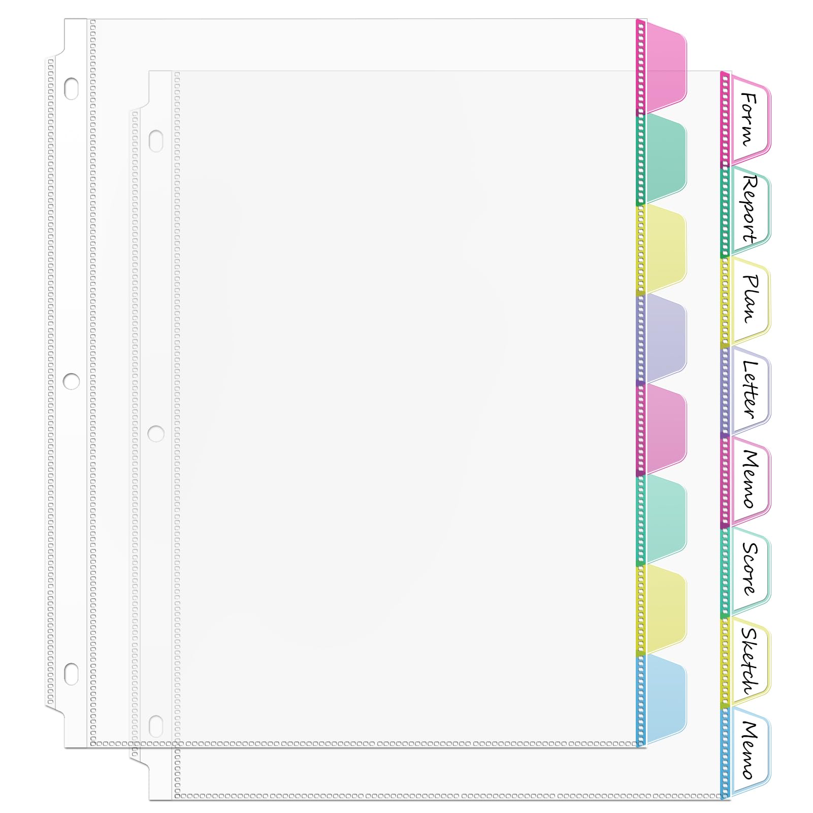 16-Piece Clear 3-Ring Binder Dividers with Tabs & Pockets - 8.5 x 11 Heavy Duty Plastic Sheet Protectors for School, Office & Organization | 2 Sets of 8-Tab Index Dividers for 3-Ring Binders