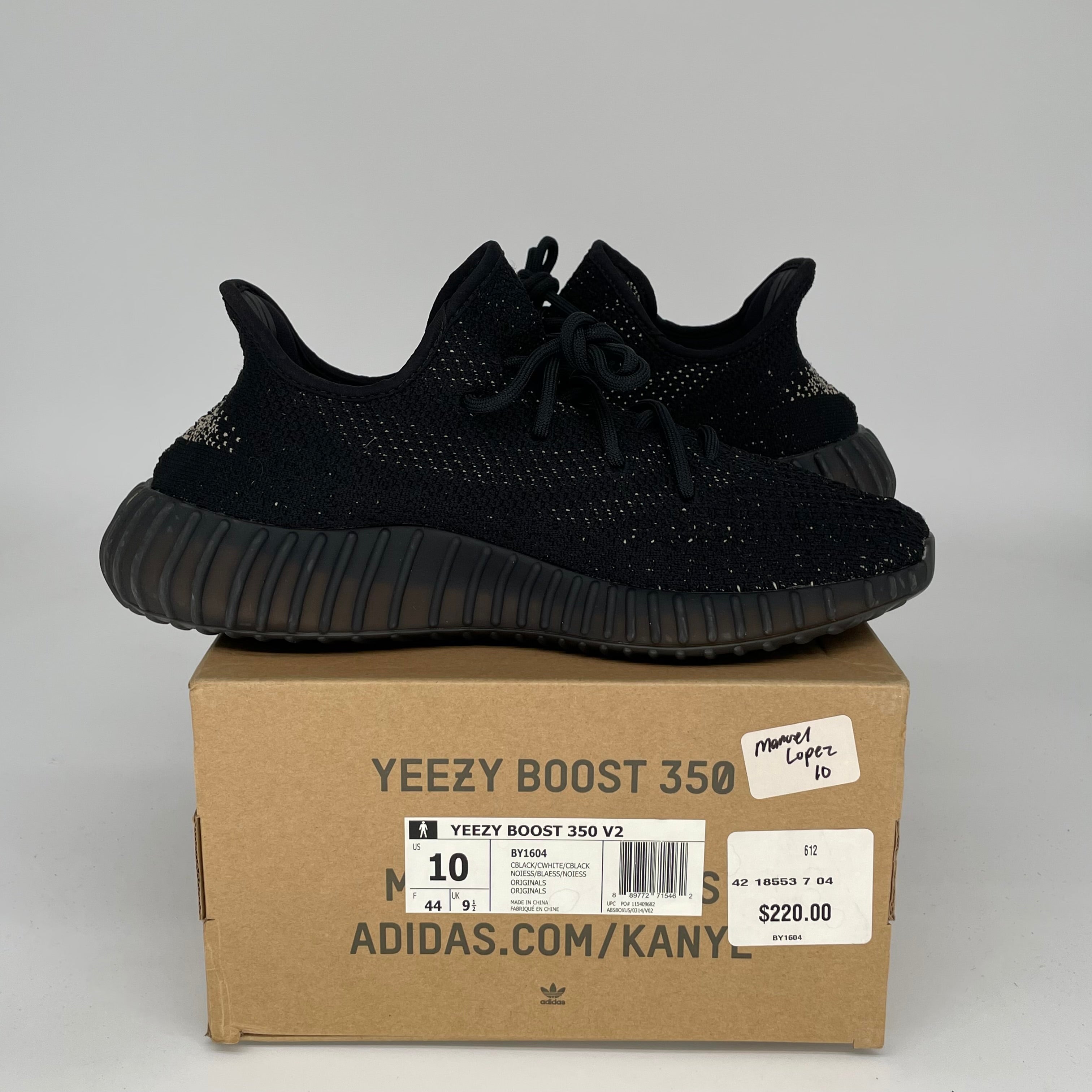Adidas Yeezy Boost 350 V2 Core Black/White Men's Running Shoes Size 10 - BY1604 | Comfortable Sneakers for Casual Wear, Gym & Street Fashion