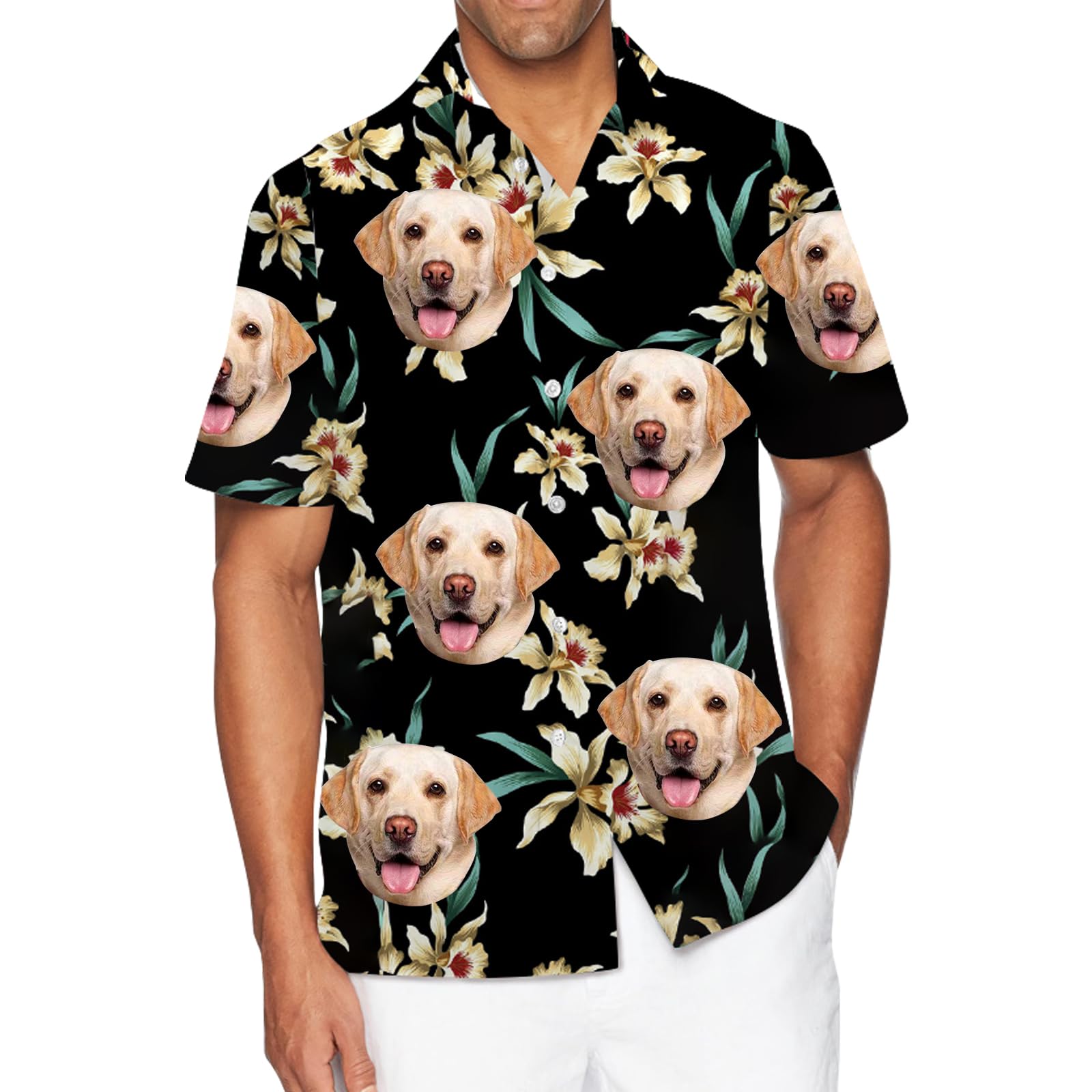 Custom Hawaiian Shirt with Pet Face Photo | Personalized Funny Button Up Shirts for Men | Beach Party, Vacation & Summer Casual Wear