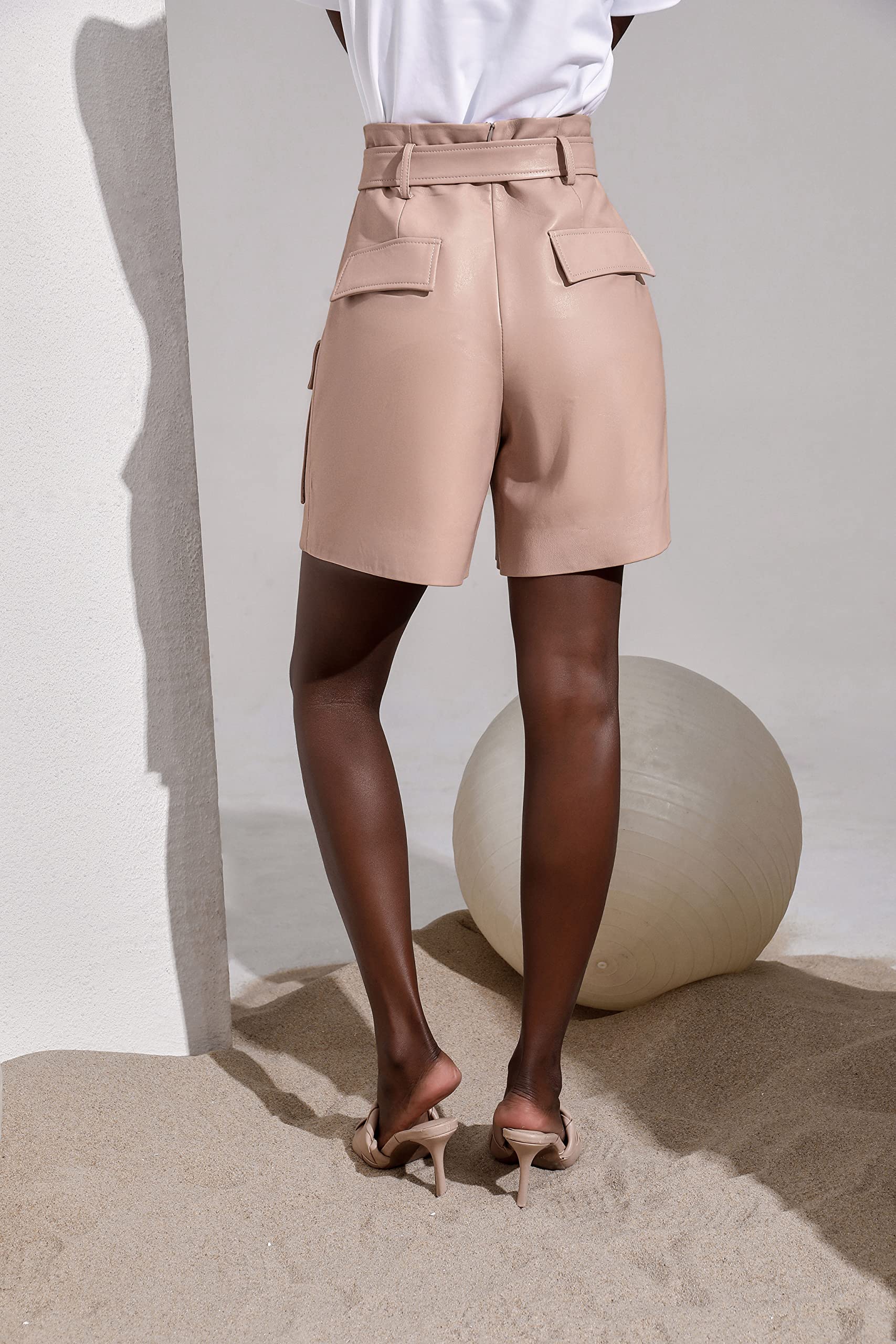 Women's High Waisted Wide Leg Paperbag Shorts - Genuine Leather with Adjustable Belt | SmartUniverse Wear | Perfect for Summer Outfits, Casual Wear & Night Out