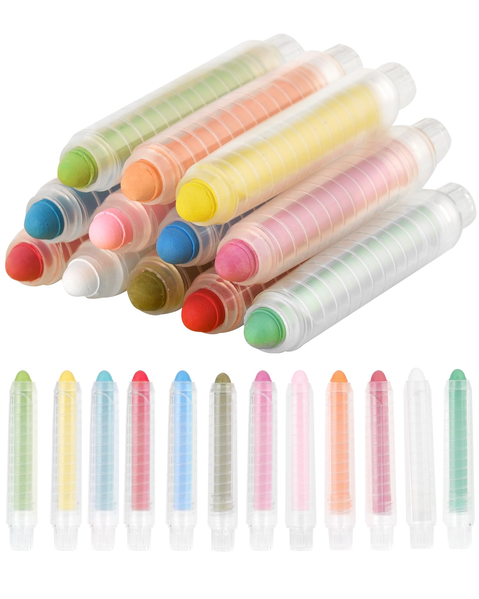 Non-Toxic Washable Dustless Chalk for Kids - 12 Pack Colored Sidewalk Chalk with Holder for Outdoor Drawing, Blackboard Art & Play - Perfect for Toddlers, Classroom & Driveway Fun