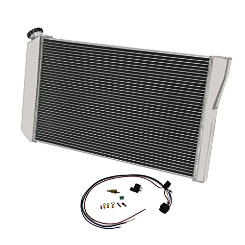 High-Performance 4-Row Aluminum Radiator for 1984-1990 Chevy Corvette C4 & 1982-2002 S10/S-10 Blazer V8 Conversion 5.7L - Includes Shroud Fan & Relay - Perfect for Engine Cooling & Performance Upgrades