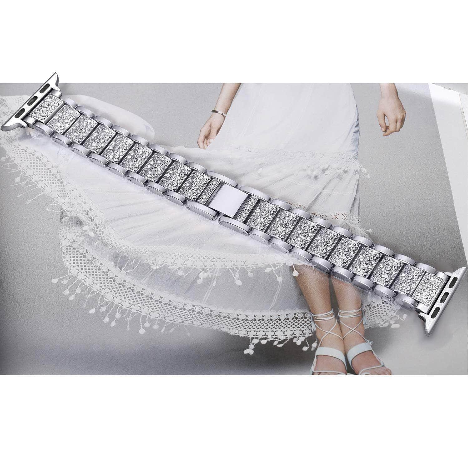 Diamond Band for Apple Watch Series 6/5/4/3/SE - 44mm 42mm 40mm 38mm Stainless Steel Replacement Strap - Perfect for Workouts, Daily Wear & Special Occasions