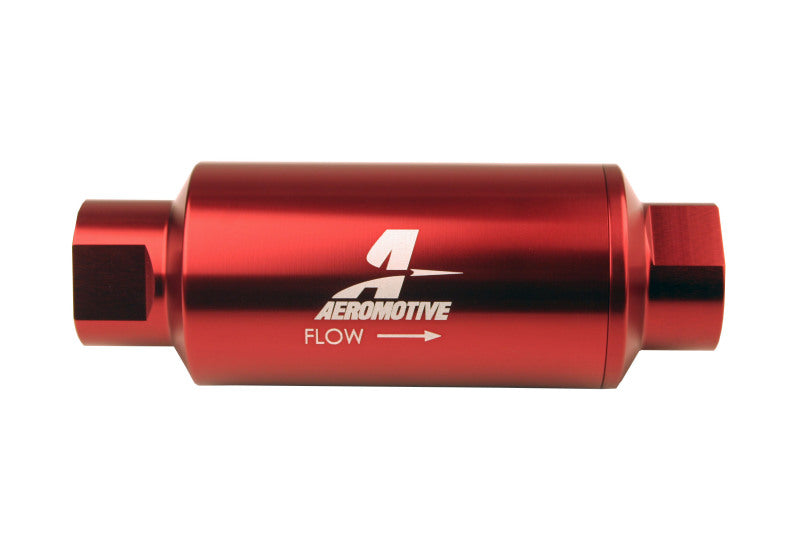 Aeromotive AN-10 Inline Fuel Filter with 10 Micron Microglass Element - Red Anodized Finish for High-Performance Fuel Systems & Racing Applications