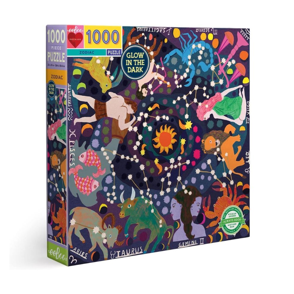 eeBoo Zodiac 1000 Piece Glow In The Dark Jigsaw Puzzle - Family Game Night Activity for Adults & Kids, Perfect for Home Entertainment & Party Fun