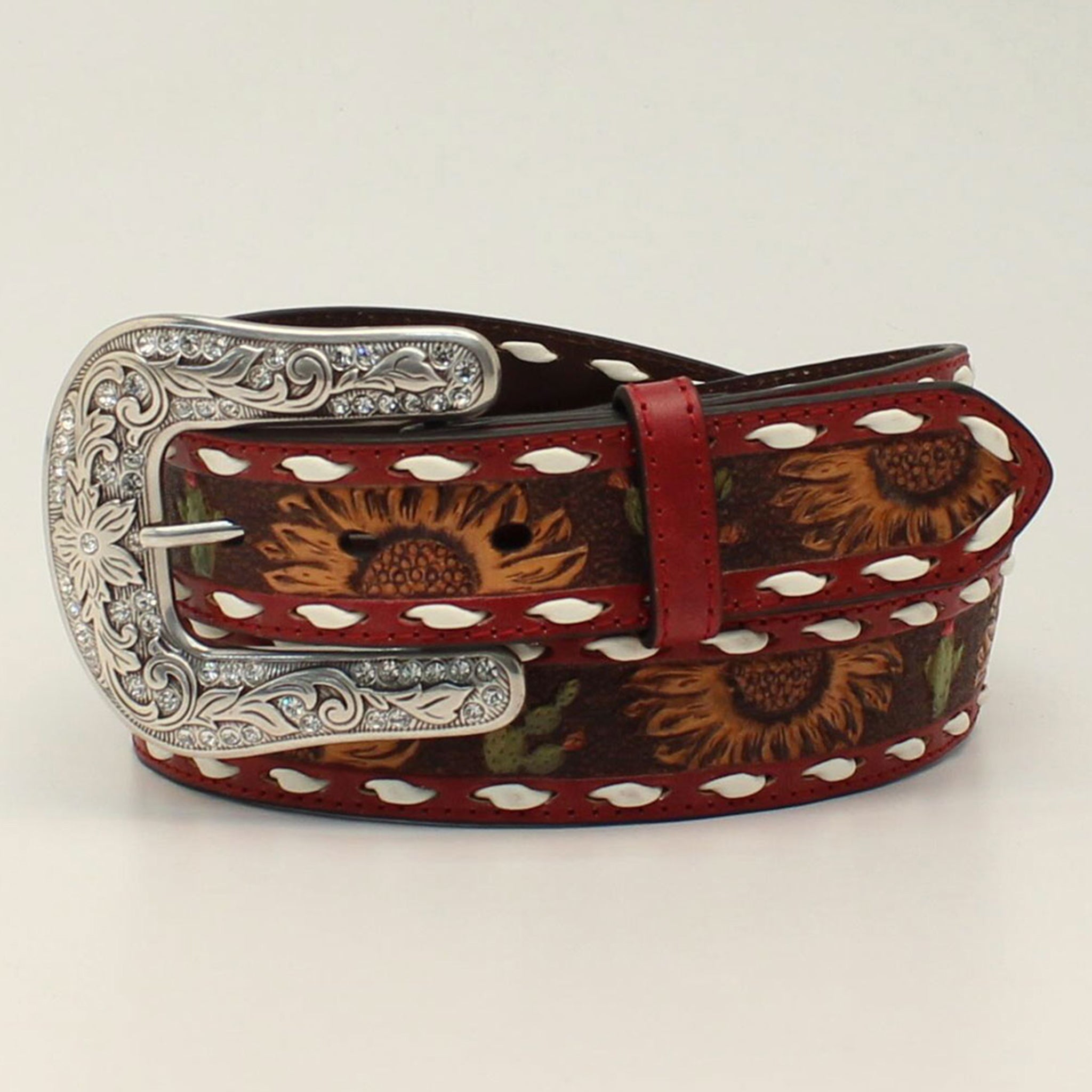 Angel Ranch Women's Sunflower & Cactus Embroidered Western Belt - Stylish Boho Accessory for Jeans, Dresses & Country Outfits
