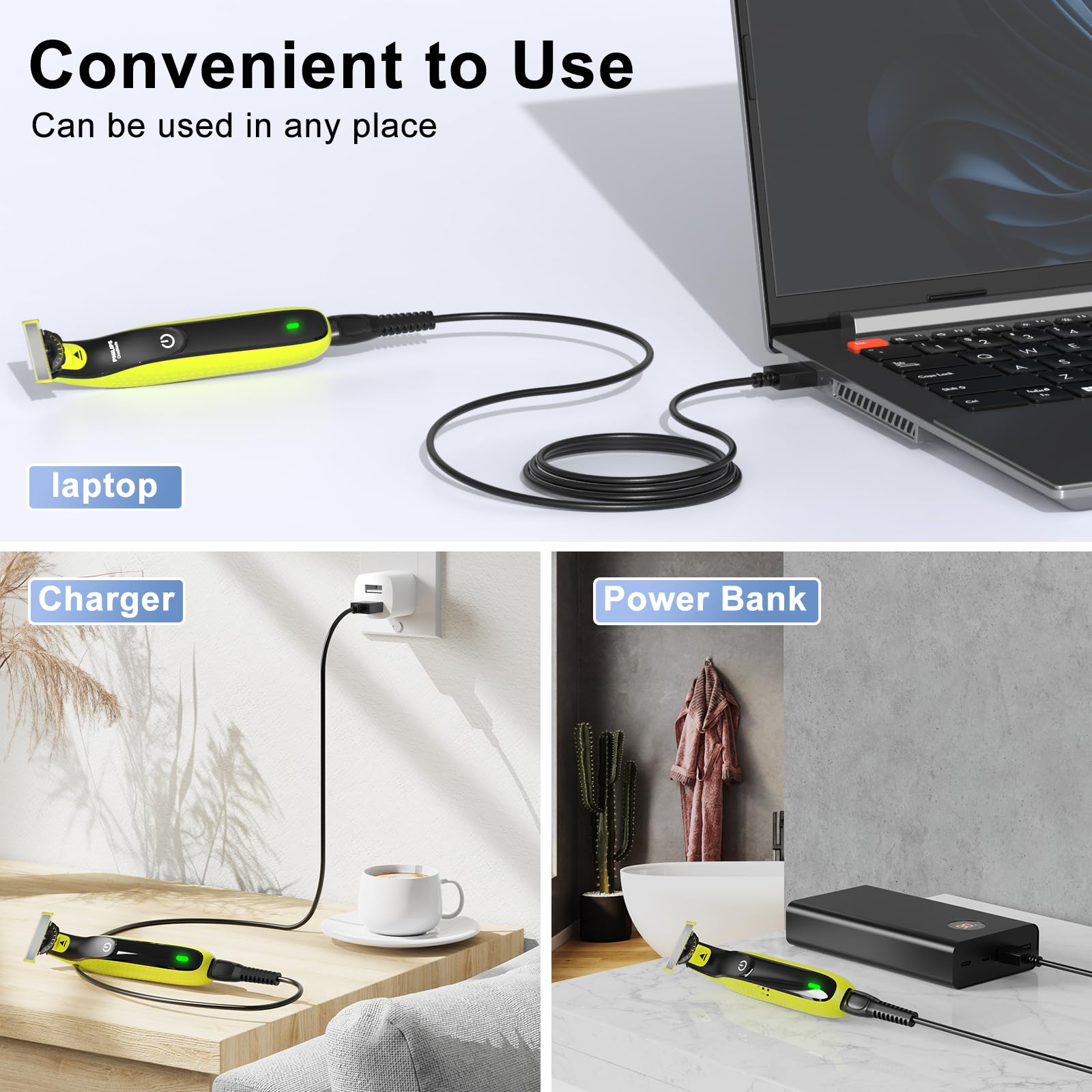 Original Charger Cable for Norelco One Blade QP2724 QP2734 QP2824 QP4631 S5898 S7887 MG9550 MG9530 MG5950 - Replacement Power Adapter for Electric Shaver - Perfect for Travel Home & Office Use