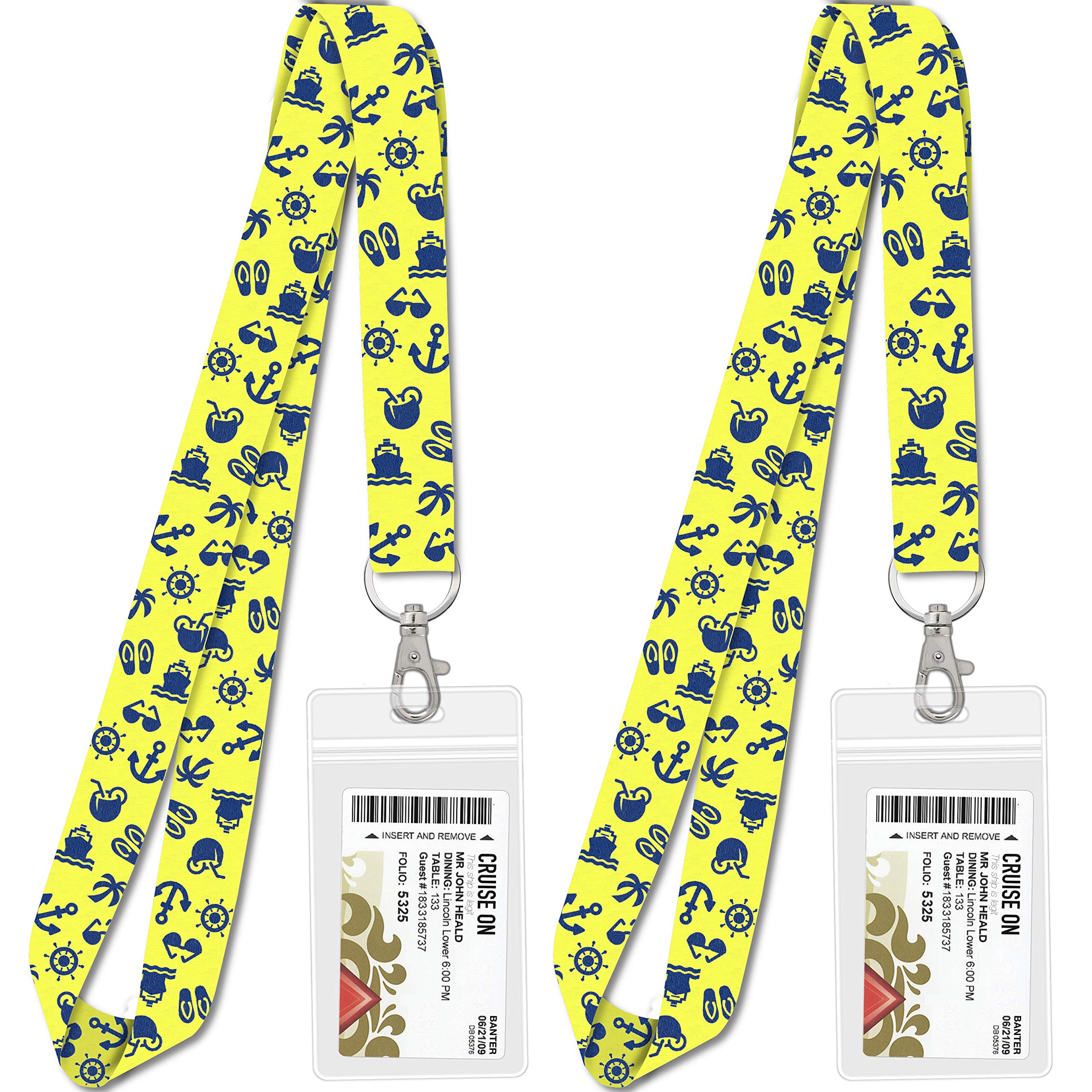 Waterproof Cruise Key Card Lanyards (2 Pack) - Durable & Adjustable for Cruise Ships, Theme Parks & Events - Yellow (2024-2025)