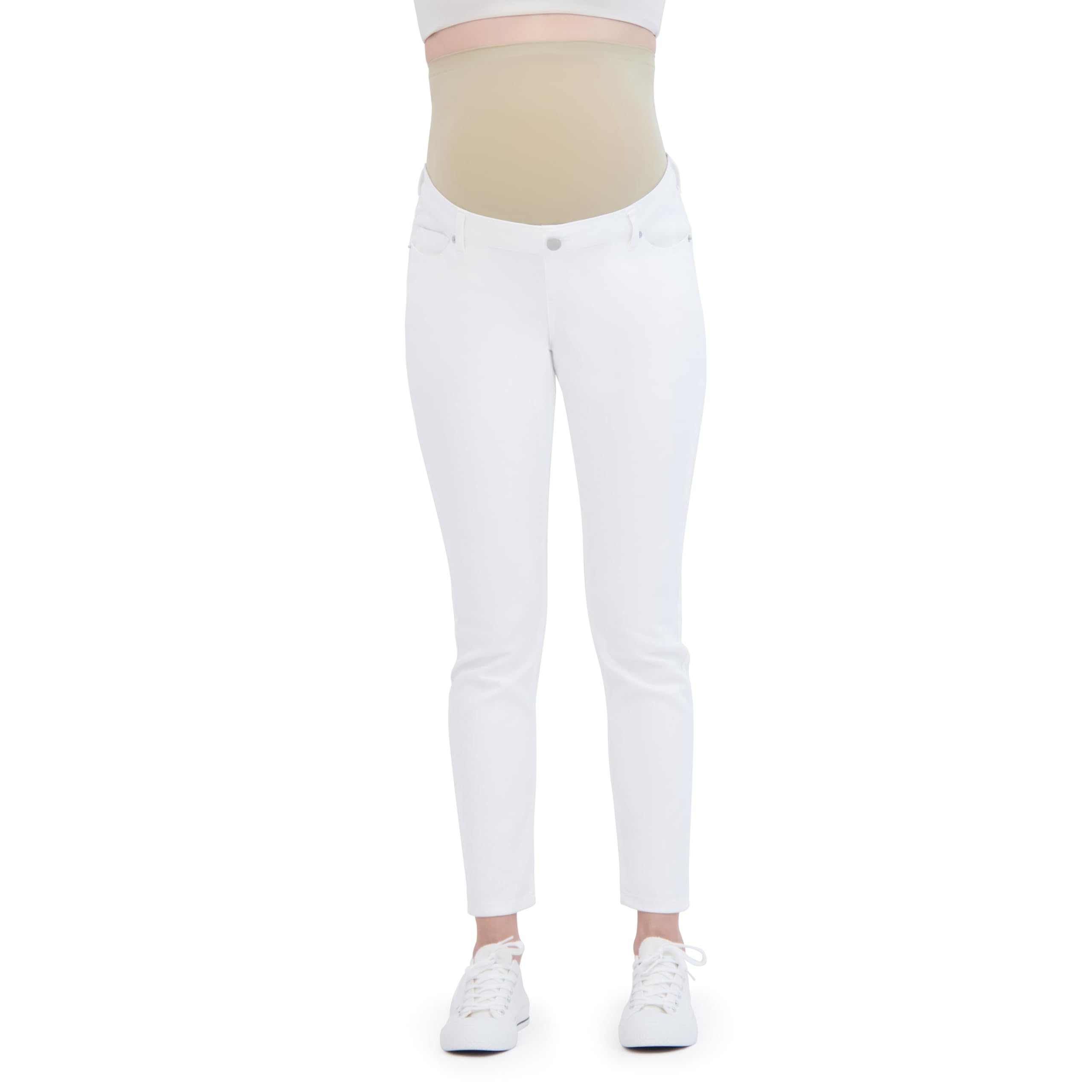 Women's Maternity Jeans Over The Belly with Adjustable Waistband & Belt Loops - Stretch Denim Pregnancy Pants for All Seasons - 27