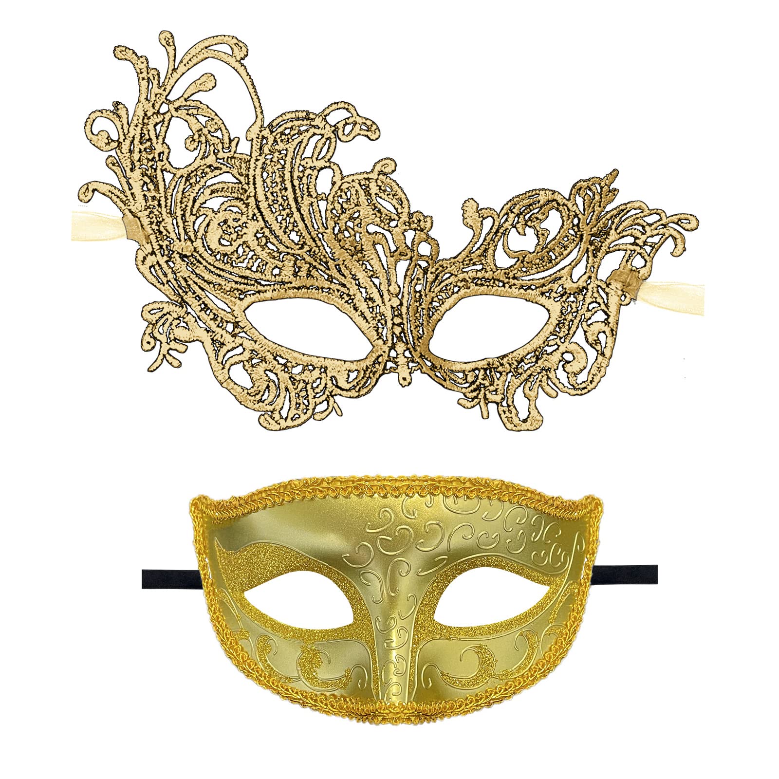 Venetian Lace Masquerade Mask Set for Couples - Halloween & Mardi Gras Costume Party