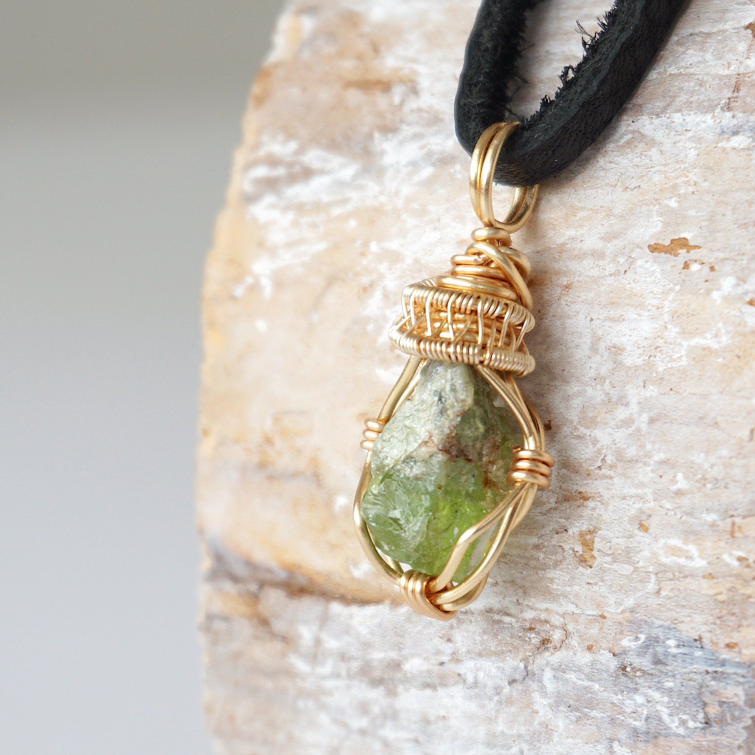Peridot Necklace - 14k Gold Filled Wrapped Charm Pendant Jewelry for Women, Gift for Her, Birthday, Anniversary, Valentine's Day