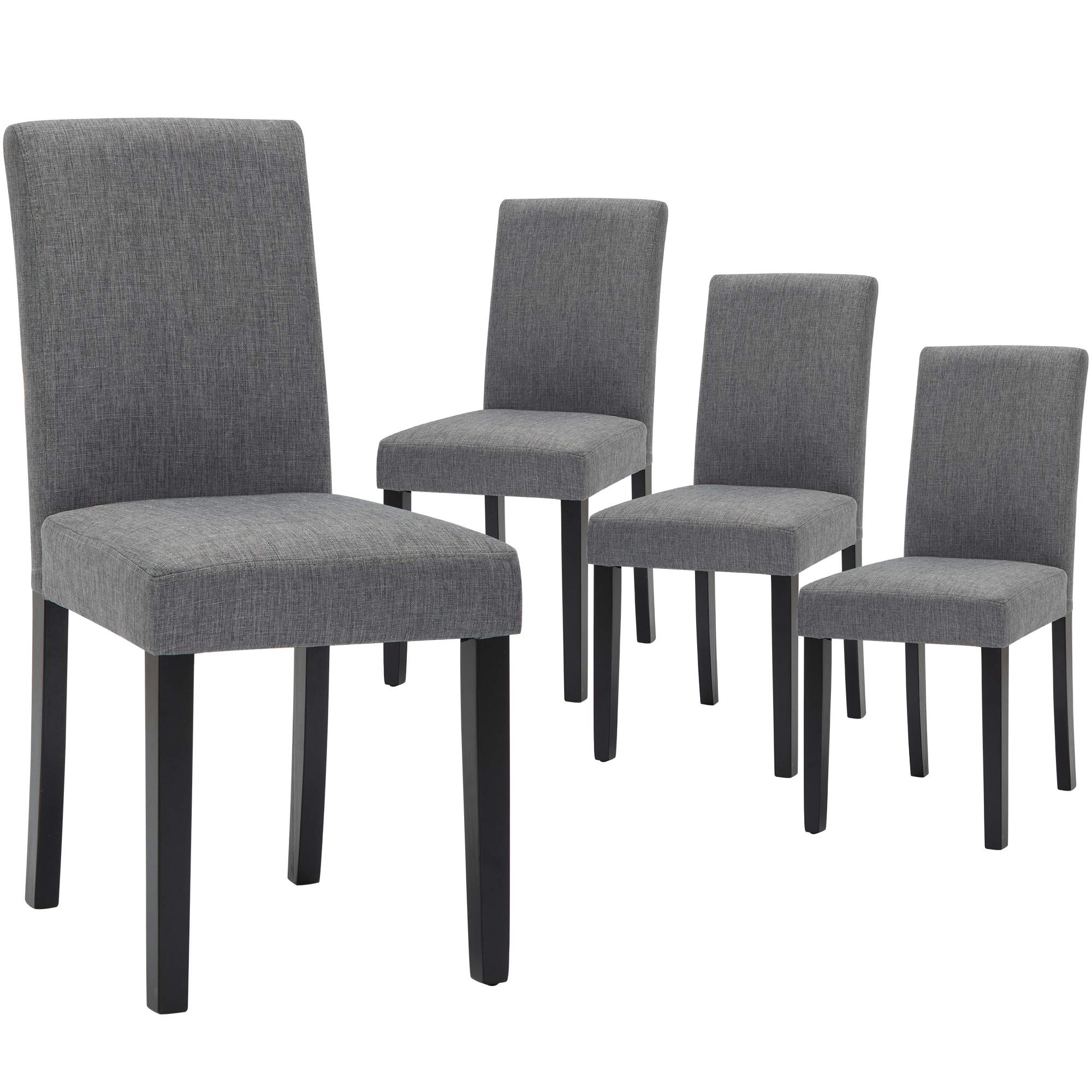4 Pack Classic Fabric Dining Chairs with Solid Wood Legs - Grey Upholstered Kitchen & Dining Room Chairs for Home, Restaurant, Cafe & Office Use