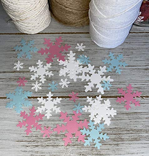 White Pink & Blue Snowflake Confetti - 100pc Gender Reveal Party Decorations for Baby Showers, Winter Birthdays & Table Decor | Perfect for Winter Wonderland Themes, New Year Celebrations & Festive Events