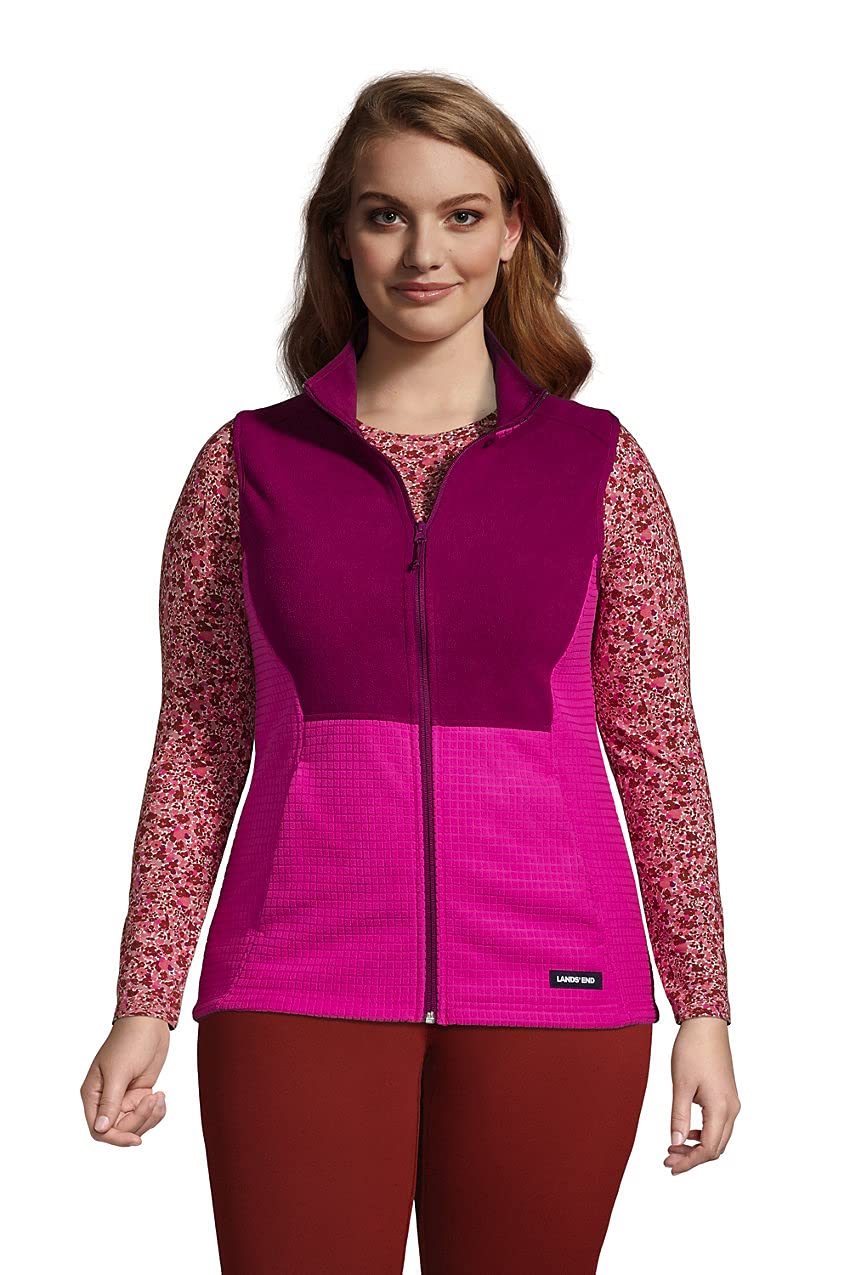 Lands' End Women's Grid Fleece Vest - Lightweight Warm Winter Puffer Vest for Outdoor Hiking, Camping & Casual Wear