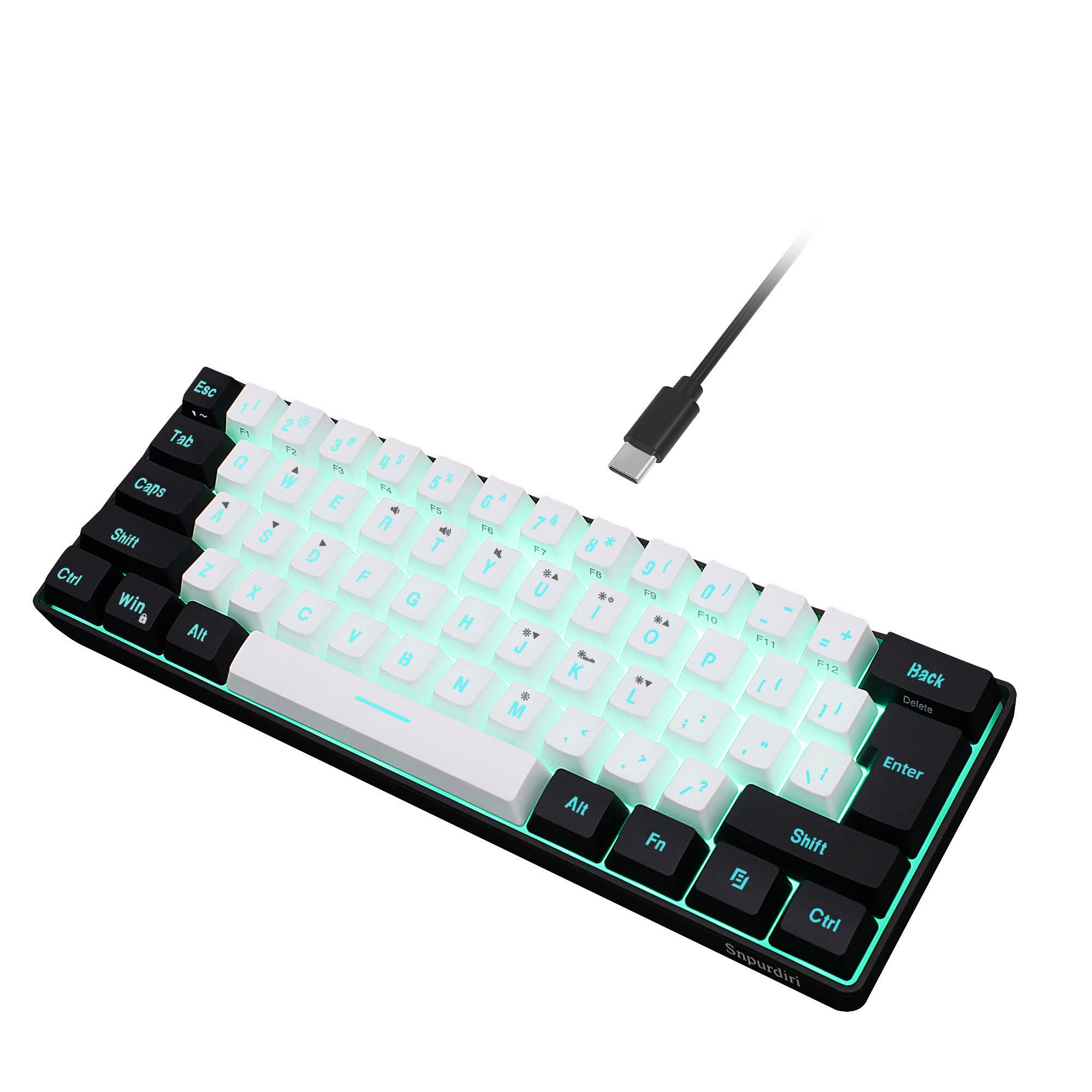SNPURDIRI 60% Wired Mechanical Gaming Keyboard - 61 Key RGB Backlit Ultra-Compact Keyboard for PC & Mac Gamers, Typists & Office Work | Portable Travel Keyboard for Business Trips & Small Spaces (Black-White) | Perfect for Esports, Coding & Home Office Setup