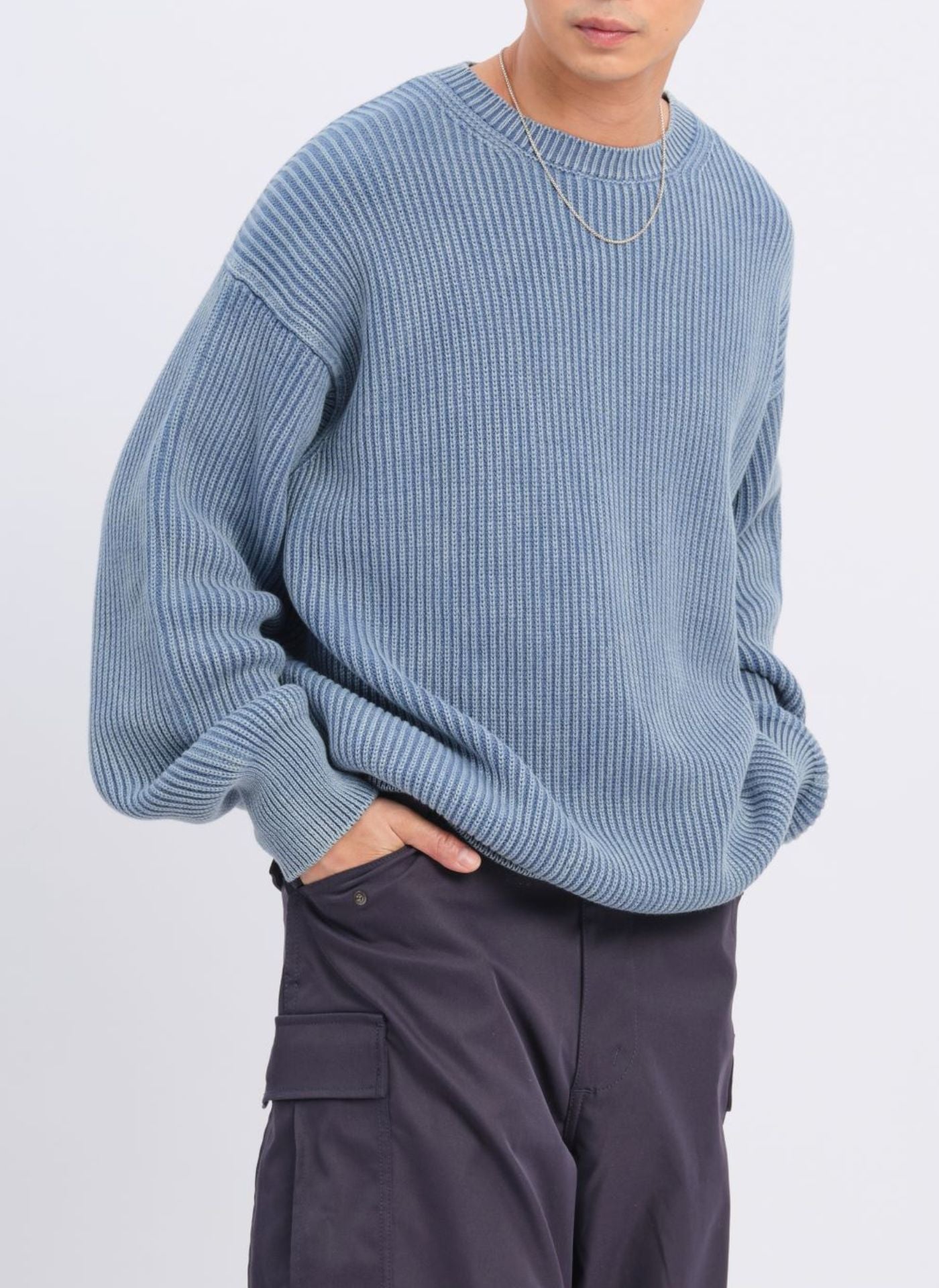Premium Heavy Washed Cotton Knitted Pullover Sweater - Soft & Durable Men's Casual Wear for Fall & Winter, Perfect for Outdoor Activities and Layered Outfits