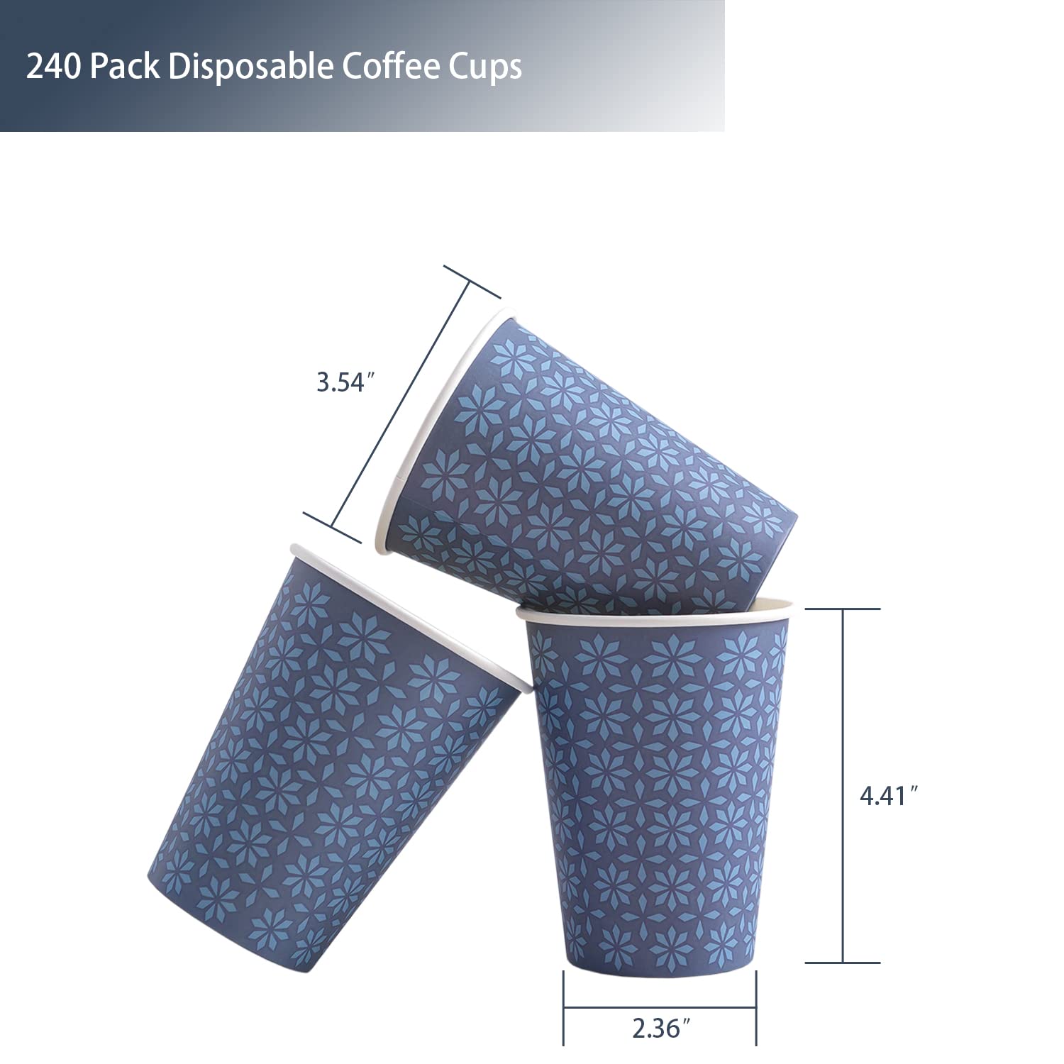 240 Pack 12 oz Disposable Paper Cups - Navy Floral Design Hot & Cold Beverage Drinking Cups for Coffee, Tea, Juice - Perfect for Home, Office, Restaurant, Parties & Events - Ideal for Daily Use, Entertaining Guests & Catering Services