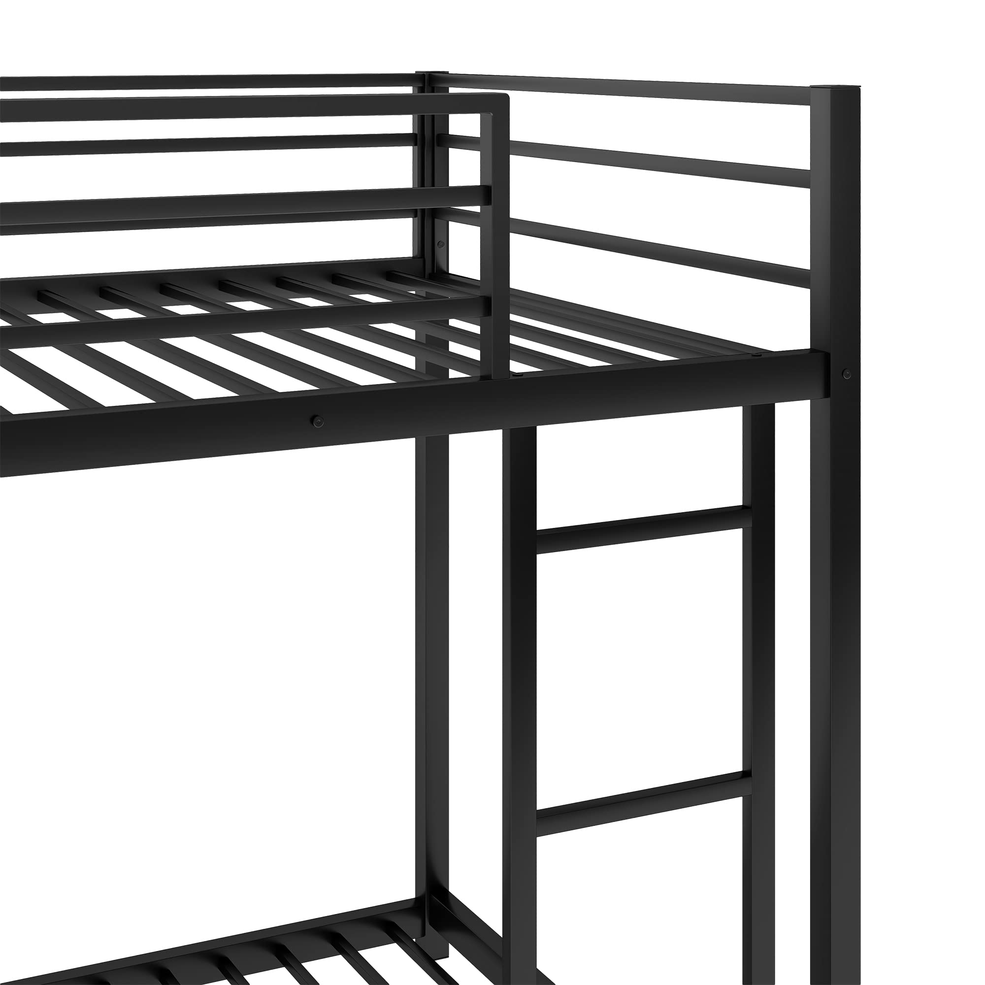 Yoglad Twin Over Twin Metal Bunk Bed Frame with Ladder & Safety Rail - Sturdy Platform Bed for Kids, Teens & Guest Rooms - No Box Spring Needed (Black) - Perfect for Small Spaces, Dormitories & Sleepovers