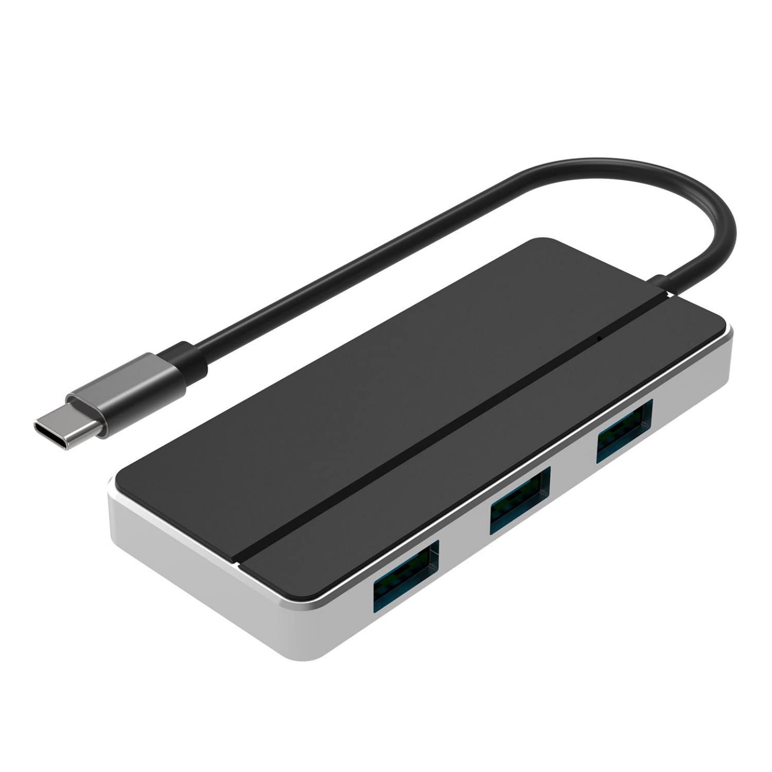 TOPESEL 4-Port USB C Hub with USB 3.1 Adapter - High-Speed Data Transfer for MacBook, Laptop, PC - Compatible with Flash Drive, External Hard Drive, Mouse, Keyboard - Portable USB Type C Splitter for Home Office & Travel (Black/Silver)