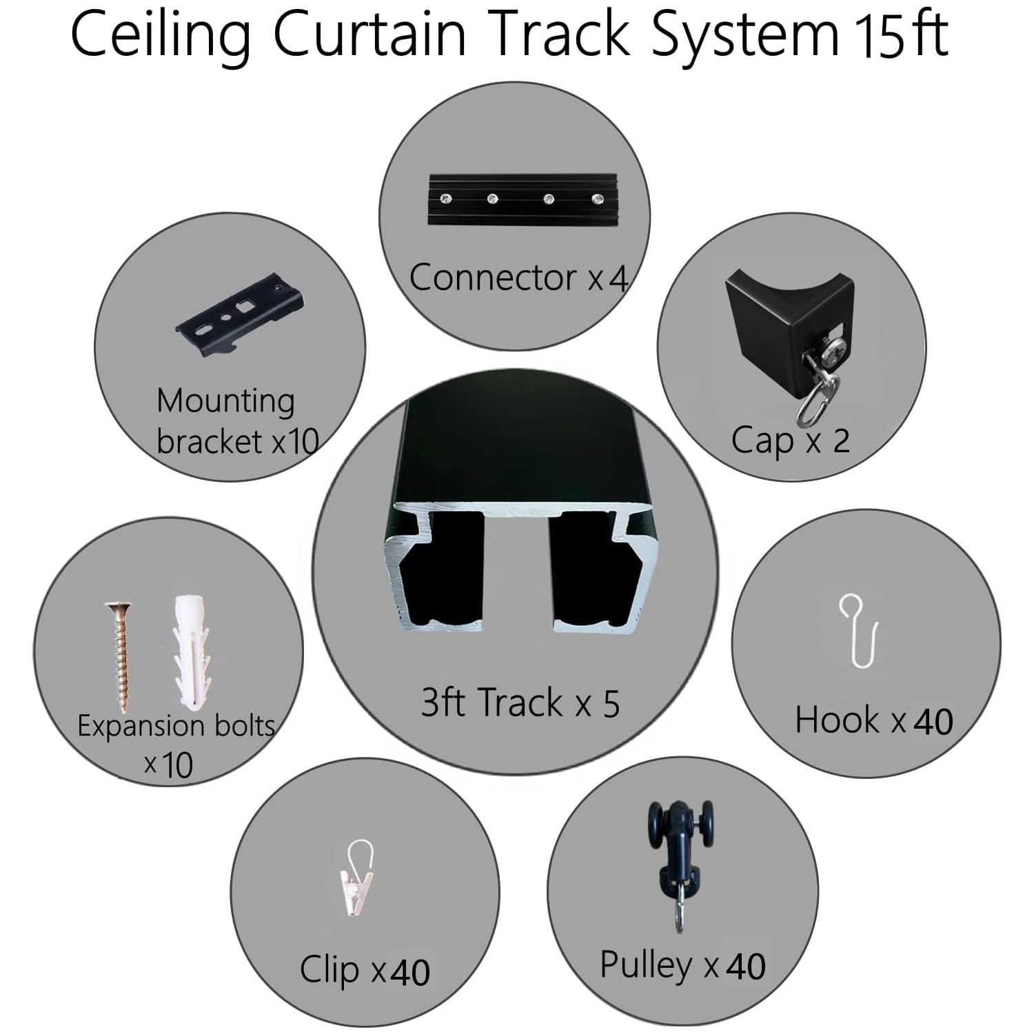 Heavy Duty Ceiling Mount Curtain Track - 3 to 15 Feet Adjustable Room Divider & Privacy Partition for RV, Shower, Outdoor Use - Black Rail with Clip Hook Set | Perfect for Home, Office, and Commercial Spaces