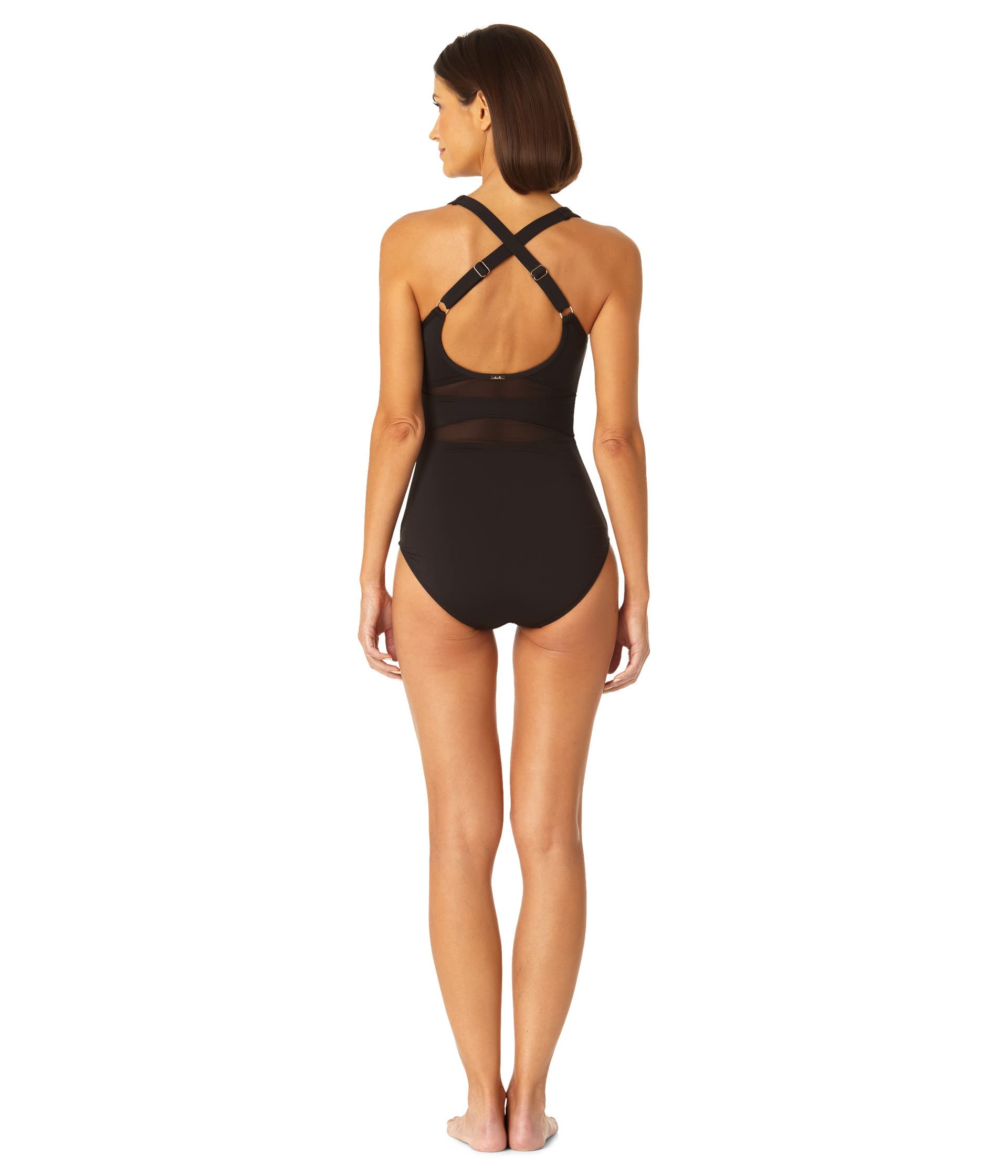 Anne Cole High Neck Mesh Insert X Back One-Piece Swimsuit - Sexy Women's Bathing Suit for Beach, Pool & Vacation - UPF 50+ Sun Protection