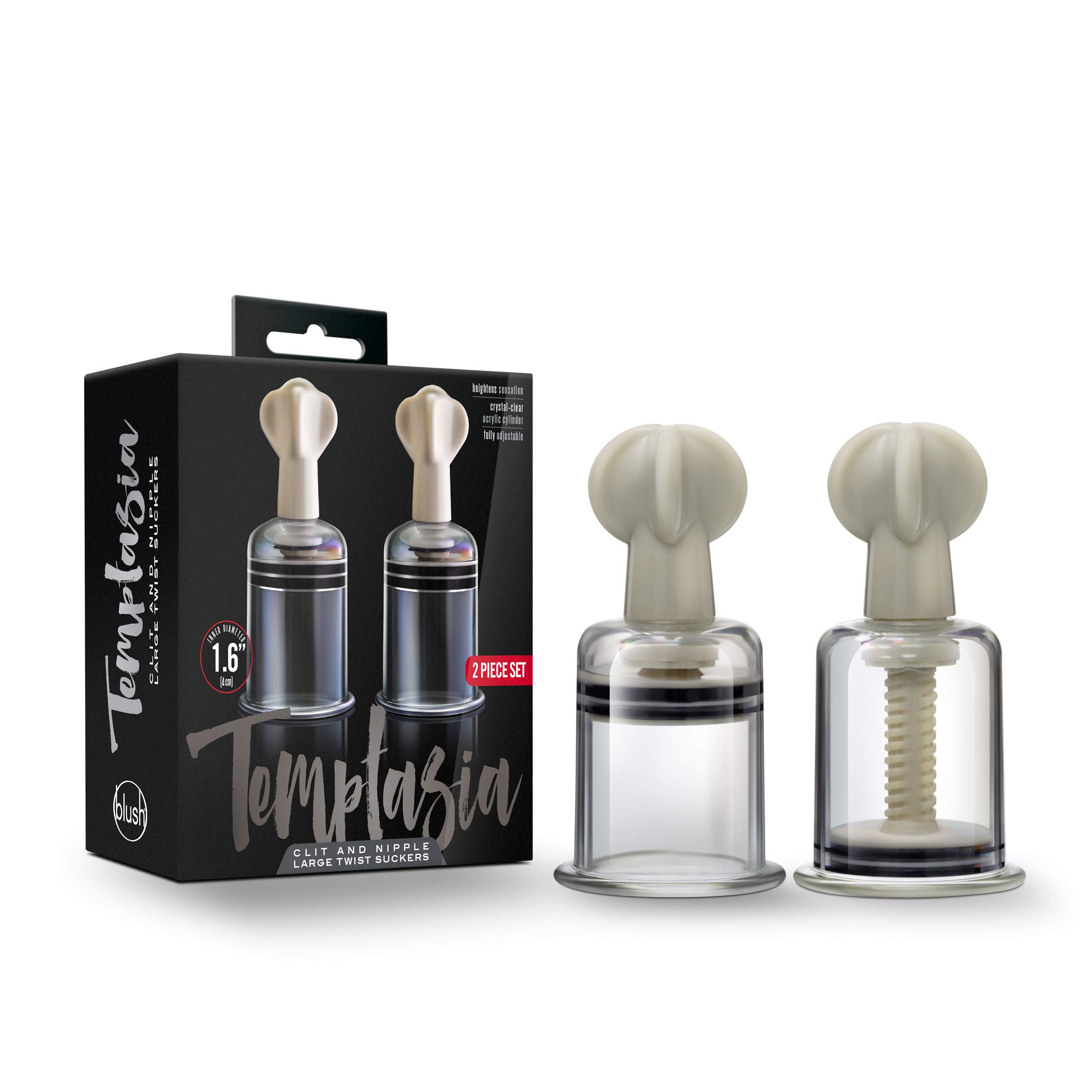 Blush Novelties Temptasia Adjustable Nipple Suckers Set of 2 - Fragrance Free Adult Toys for Women & Couples - Easy to Use & Clean Breast & Vagina Stimulator - Perfect for Foreplay, Sensual Massage & Couples Play - Clear