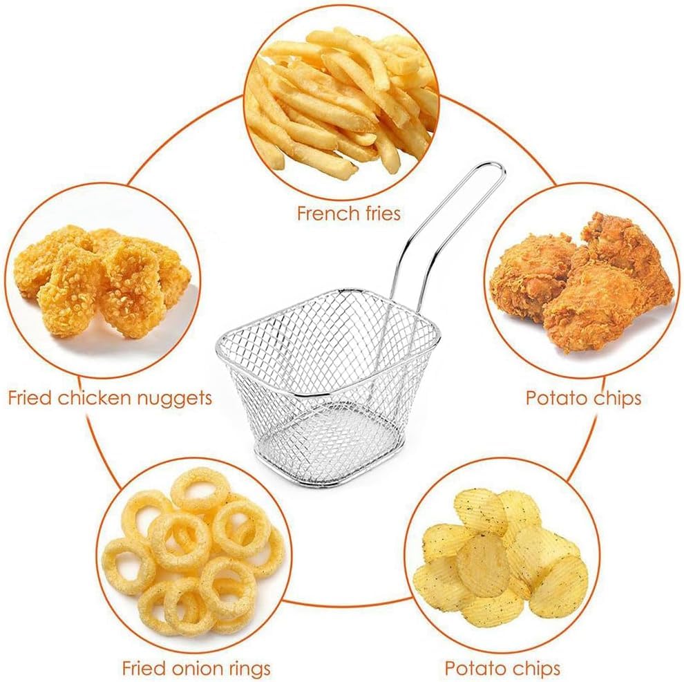 Stainless Steel Frying Basket - French Fry Holder & Strainer Net for Potatoes, Chips & Chicken - Durable Cooking Tool for Deep Frying - Perfect for Home Kitchens, Restaurants & Fast Food Shops (1Pcs)