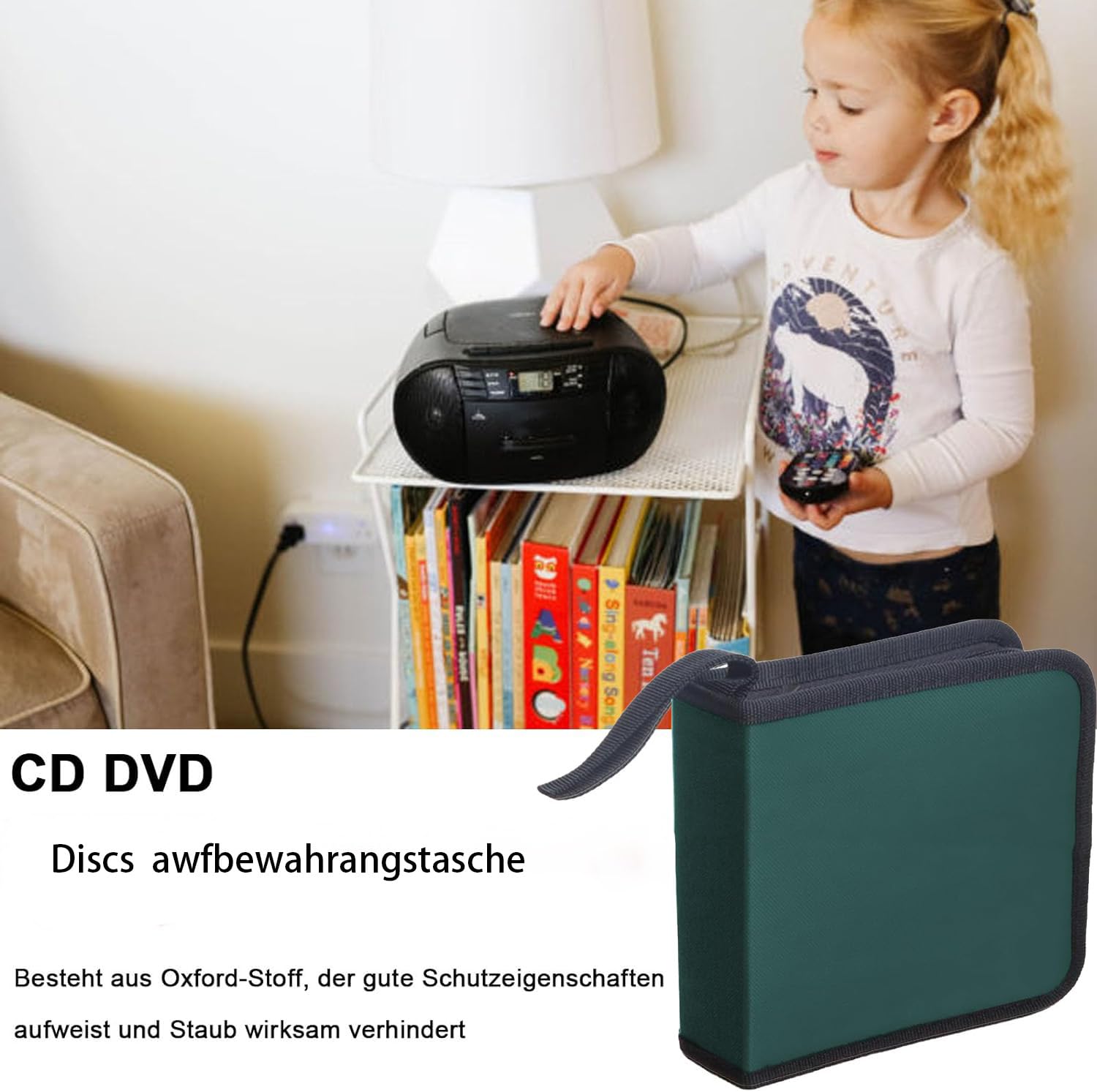 Yitobici Zippered Nylon CD DVD Storage Pouch - Home & Car Organizer (Green)