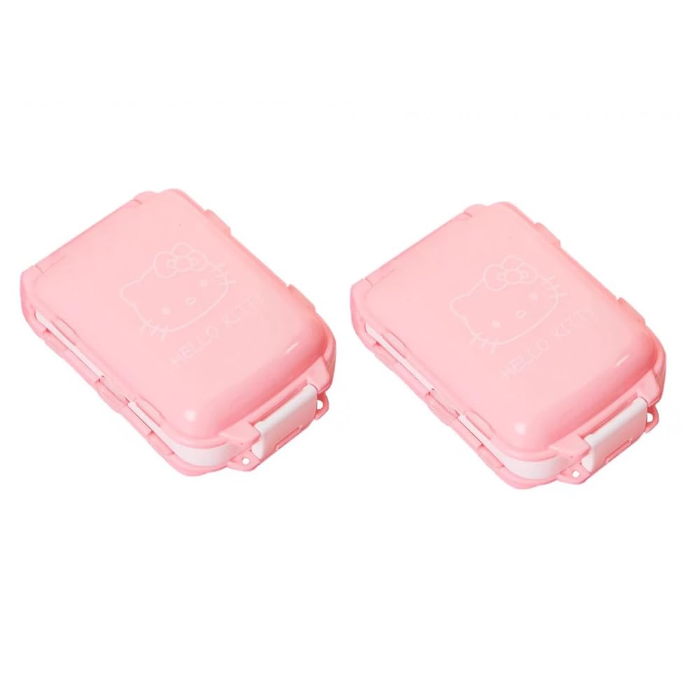 2-Pack Cute Cartoon Anime Cat Pill Organizer - Pink Weekly Pill Box for Women, Mini Travel Jewelry Case with Printed White Pop Design | Perfect for Daily Medication, Vitamins, Travel & Accessory Storage