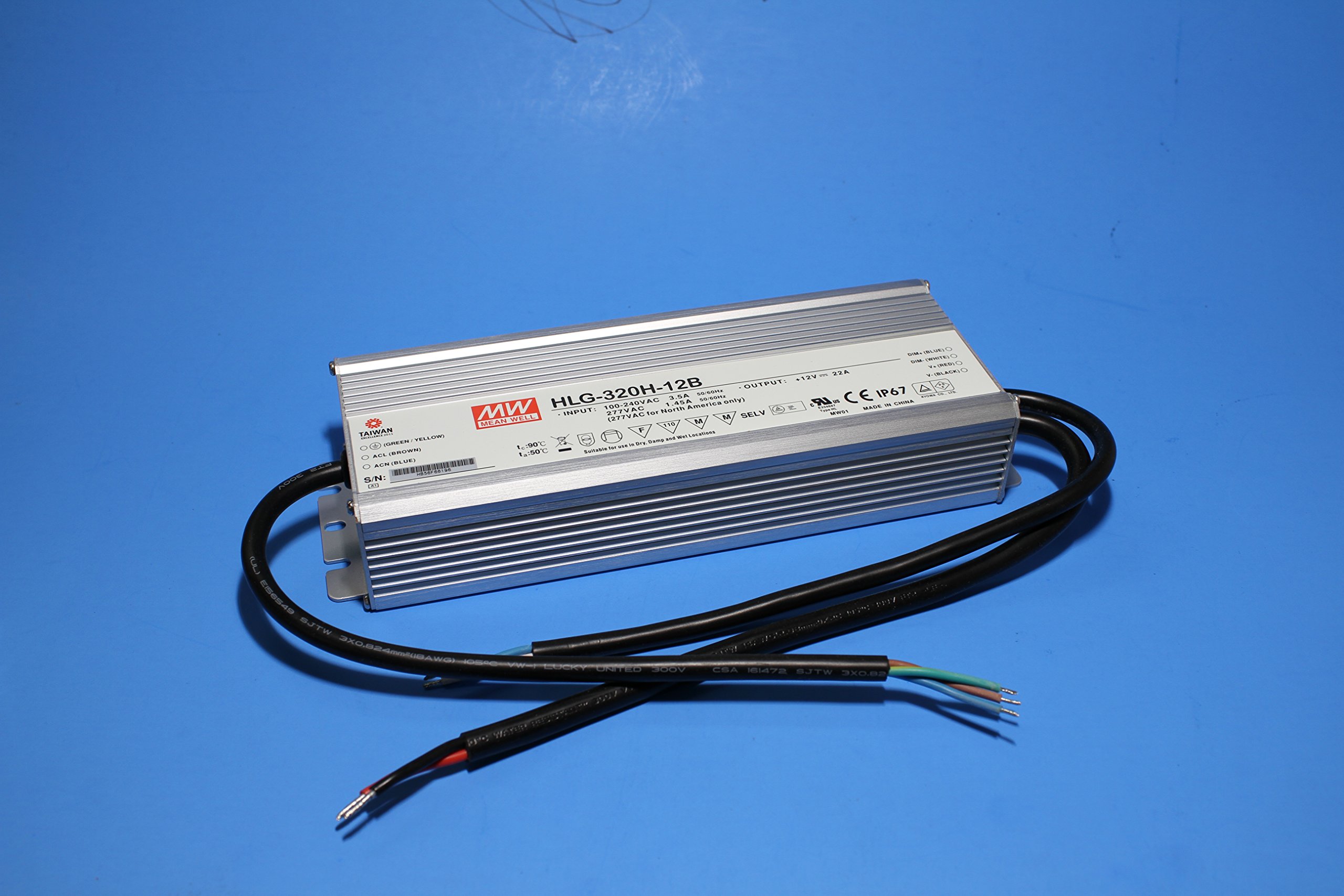 Mean Well HLG-320H-12B 320W Waterproof LED Driver Power Supply - IP67 Dustproof & Waterproof, Constant Voltage for Outdoor LED Lights, Landscape Lighting & Signage
