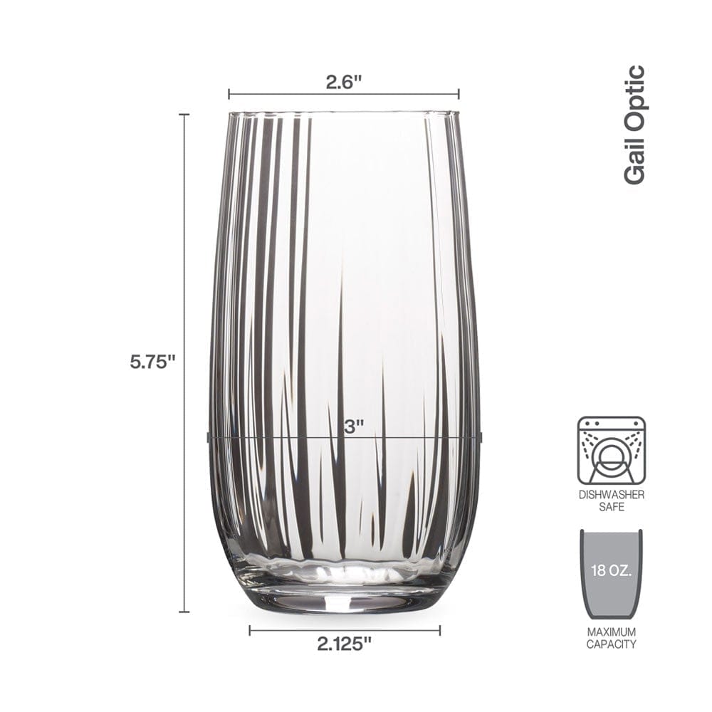 Premium Gail Optic Set of 4 Highball Glasses - 16oz Crystal Clear Drinking Glasses for Cocktails, Iced Tea & Beverages - Perfect for Home Bar, Parties & Gifts