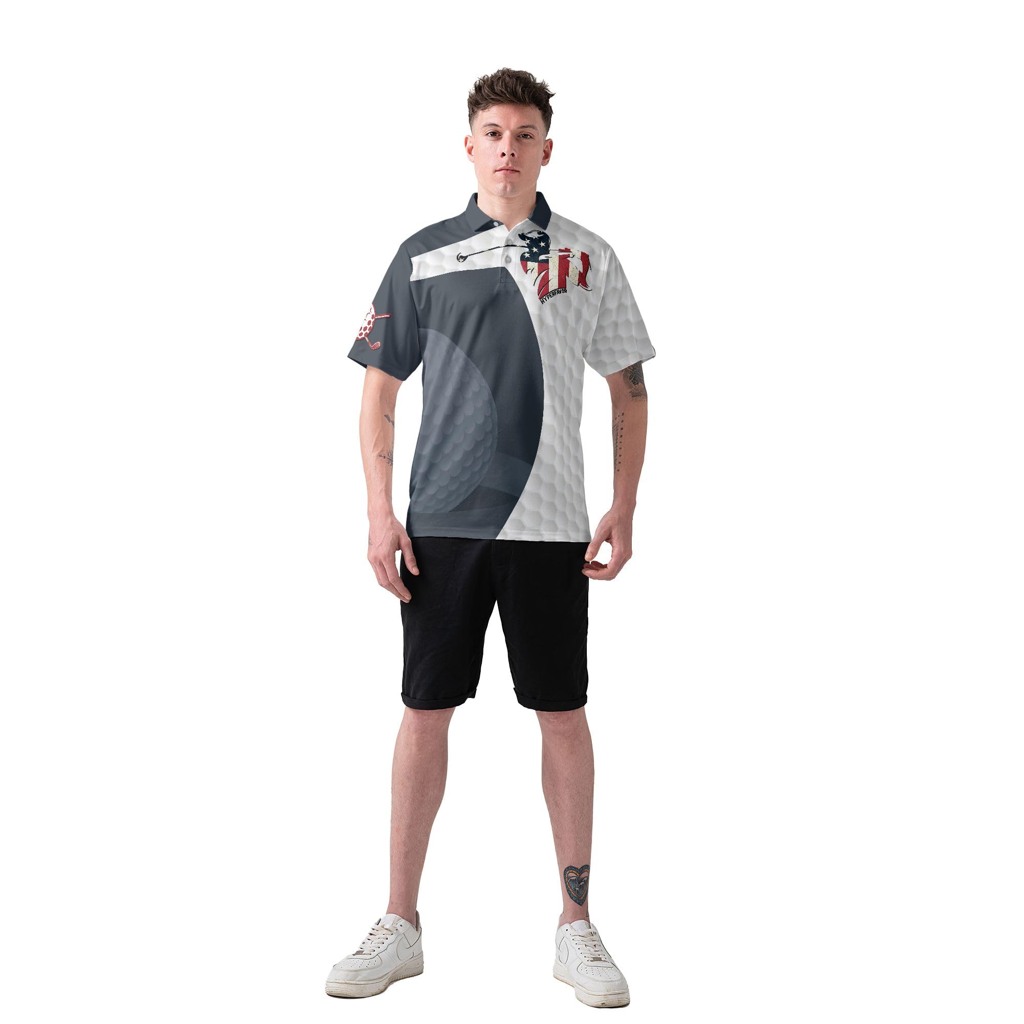 HYPERFAVOR Patriotic Golf Shirts for Men - American Flag Polo Shirts Short Sleeve - Moisture Wicking Performance Fabric - Perfect for Golf Tournaments & 4th of July Celebrations