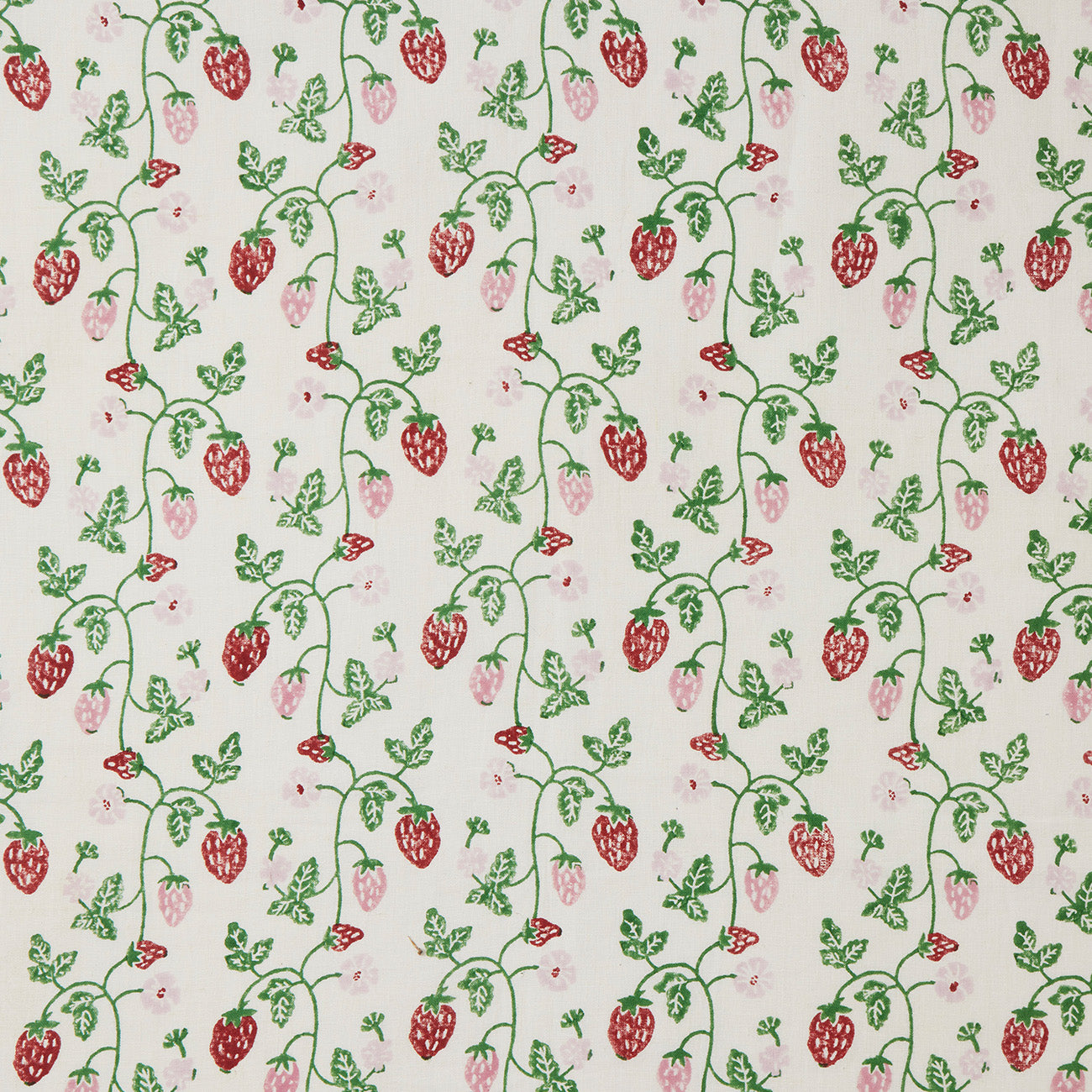 Strawberry Block Printed Fabric - Linen Cotton Blend - Soft & Breathable Material for DIY Crafts, Home Decor, and Fashion Accessories
