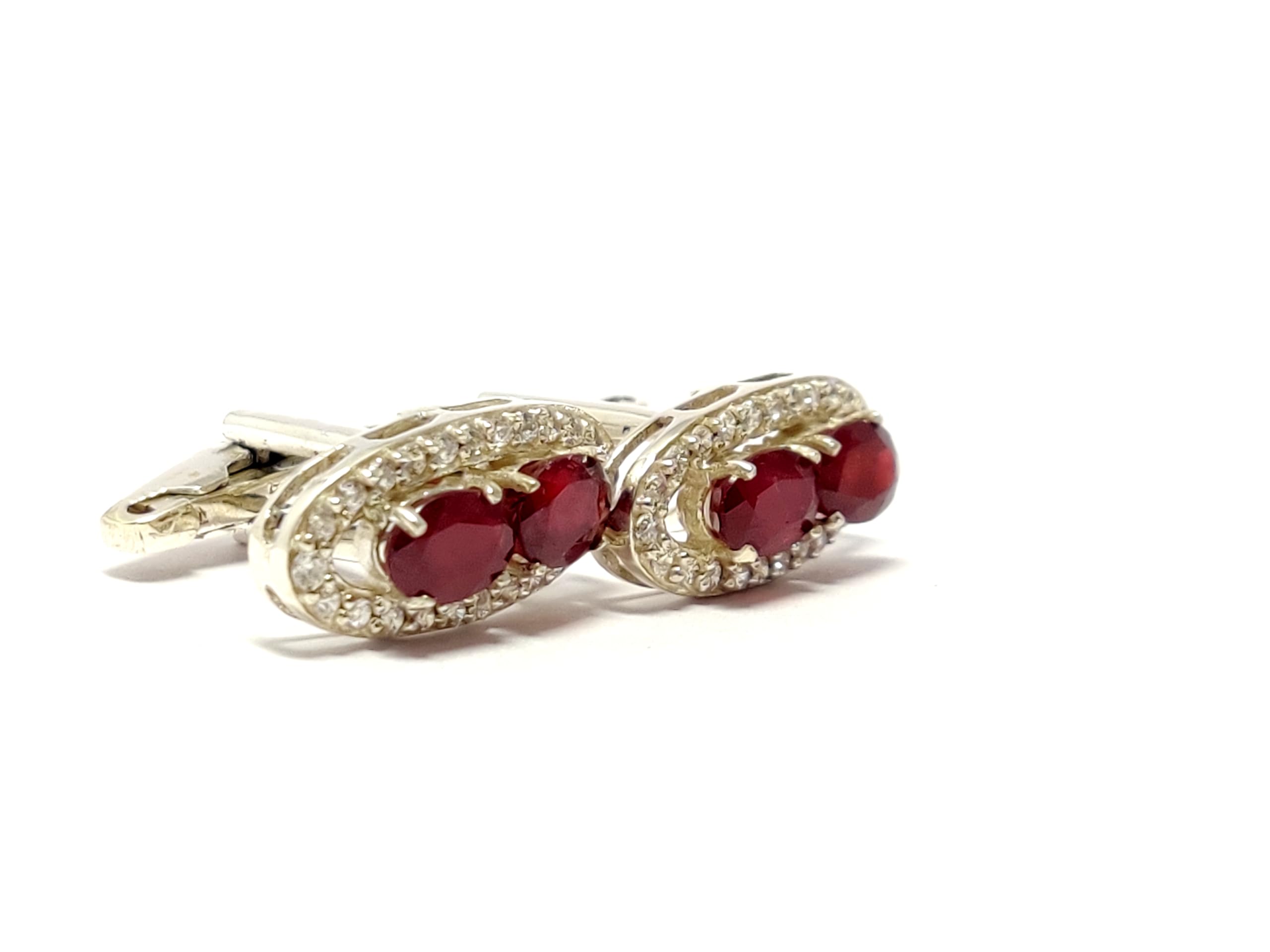 Natural Ruby & Diamond Cufflinks for Men - Sterling Silver Wedding Cufflinks, Groomsmen Gifts, Father's Day Present - Perfect for Formal Events, Business Attire & Special Occasions