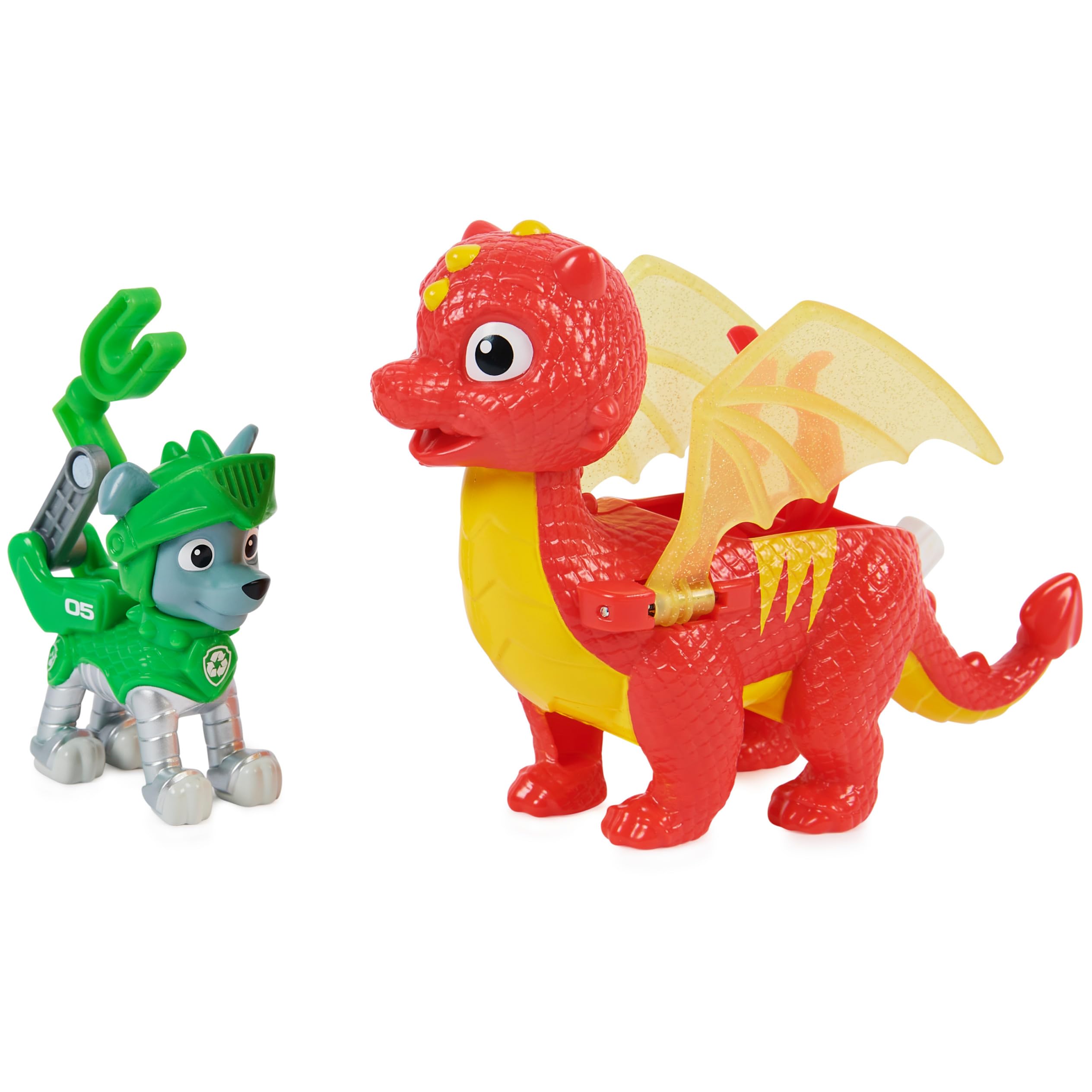 **Paw Patrol Rescue Knights Rocky & Dragon Flame Action Figures Toy Set - Kids Toys for Boys & Girls Ages 3+ | Pretend Play, Birthday Gift, Collectible**