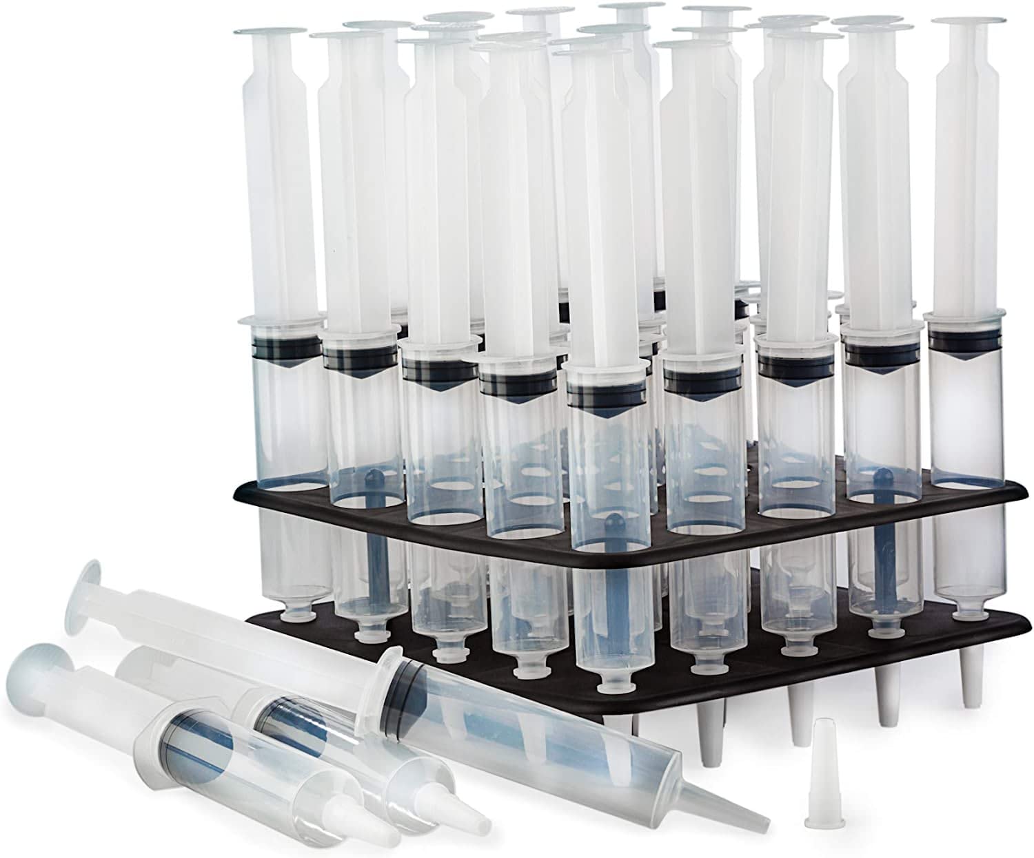 Jello Shot Syringe Tray & Rack Stand - Lightweight Durable Plastic Holder for 1.5oz Syringes (25 Capacity) - Perfect for Halloween Parties, Drinking Games & Holiday Celebrations