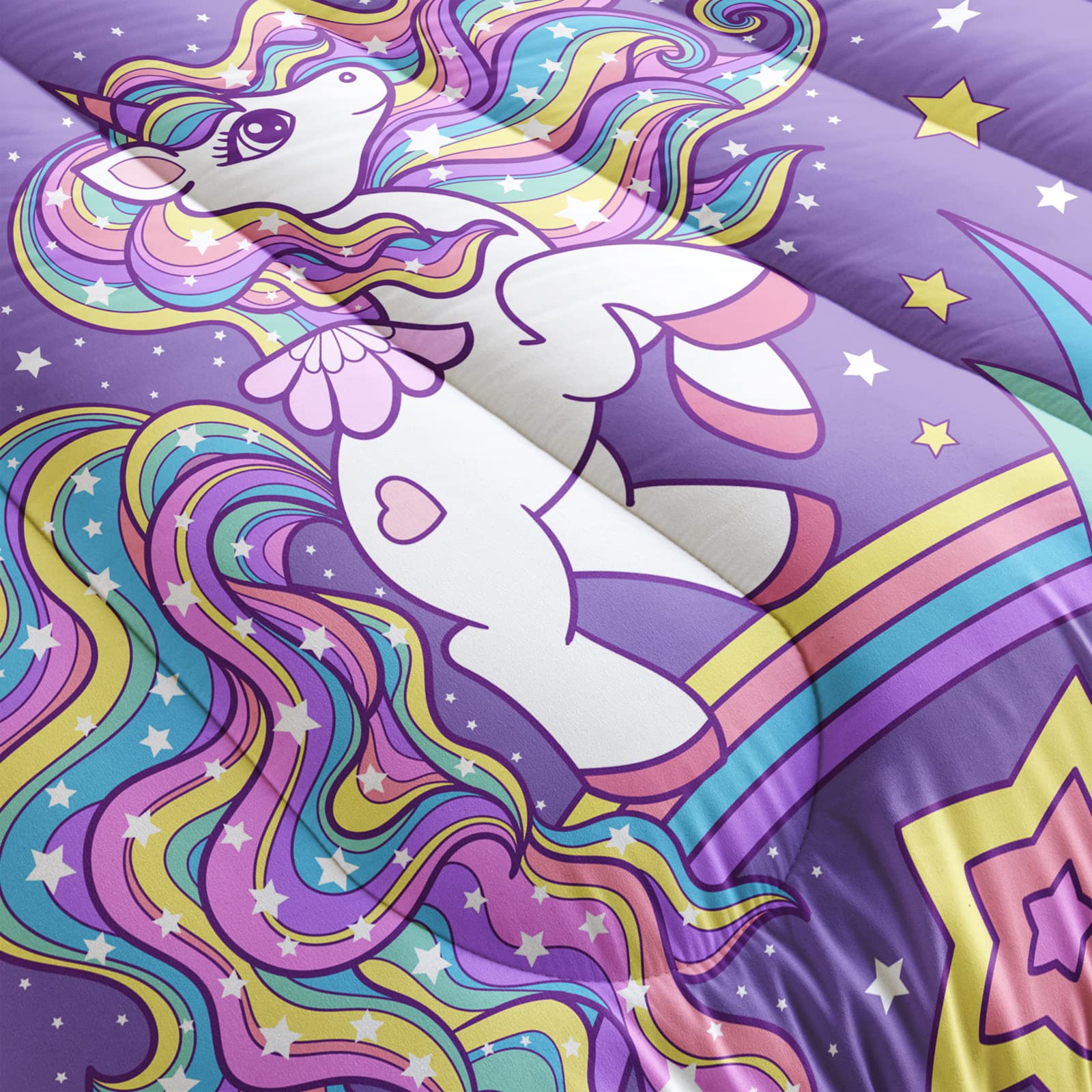 QOOMO Unicorn Comforter Set Queen Size - Rainbow Printed 3-Piece Bedding with 2 Pillowcases | Soft, Lightweight Down Alternative for Kids, Teens & Girls | Perfect for Bedrooms, Sleepovers & Cozy Nights