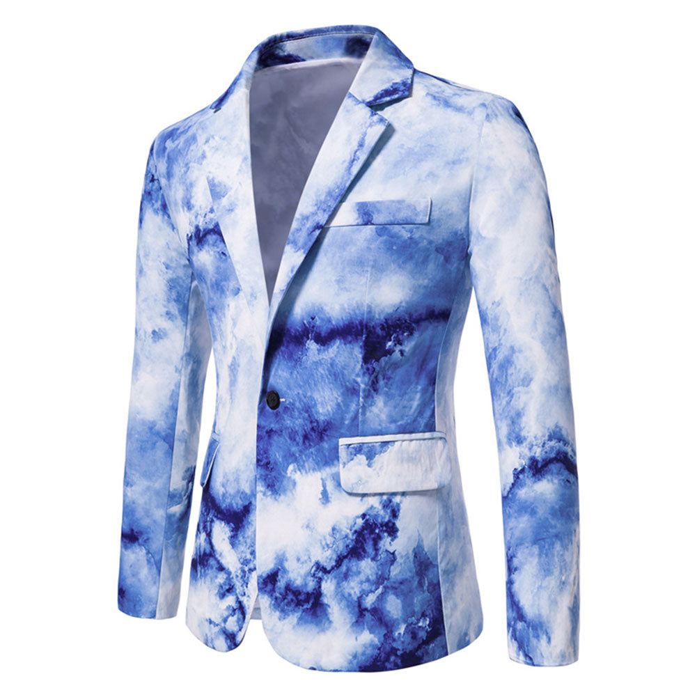 Stylish Men's Printed Lapel Collar Single Button Blazer Jacket in Blue - Perfect for Business Casual, Weddings & Formal Events