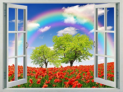 Rainbow With Trees and Red Poppies