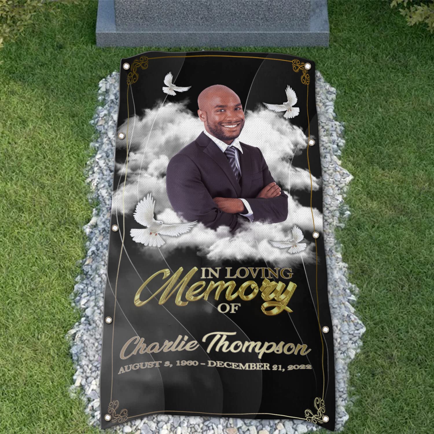 Custom Memorial Grave Blanket with Photo & Name - Personalized Funeral Blanket for Loved Ones - 3x6ft Sympathy Gift for Graveside Remembrance - Perfect for Cemeteries, Memorial Services & Honoring Departed Souls