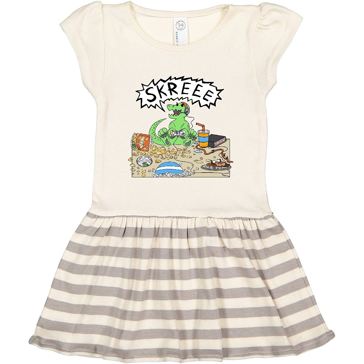 Inktastic Gaming Dinosaur Toddler Dress - Cute Dino Print Kids Outfit for Casual Wear, Birthday Parties & Family Photos