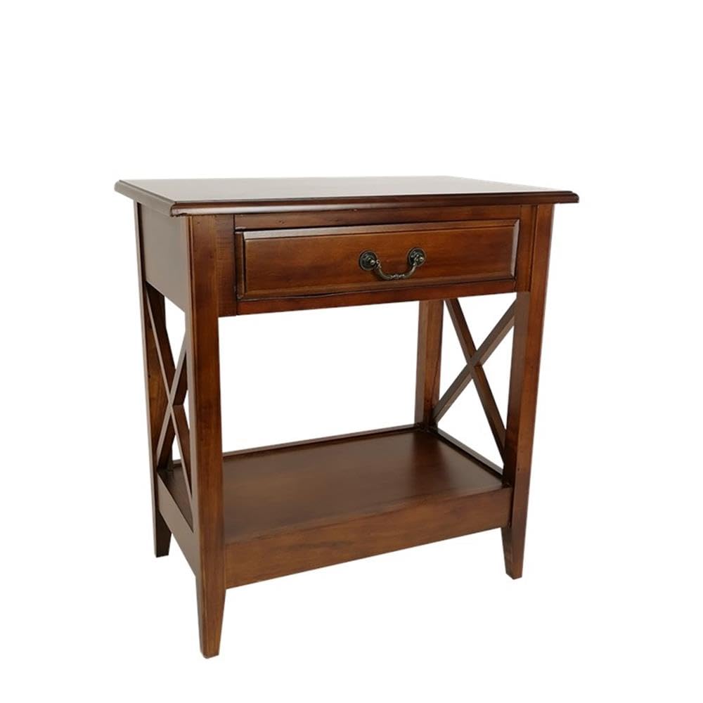 Wayborn Nightstand with Drawer - Solid Birch Wood Bedside Table, Brown - Perfect for Bedroom, Living Room, or Office Storage