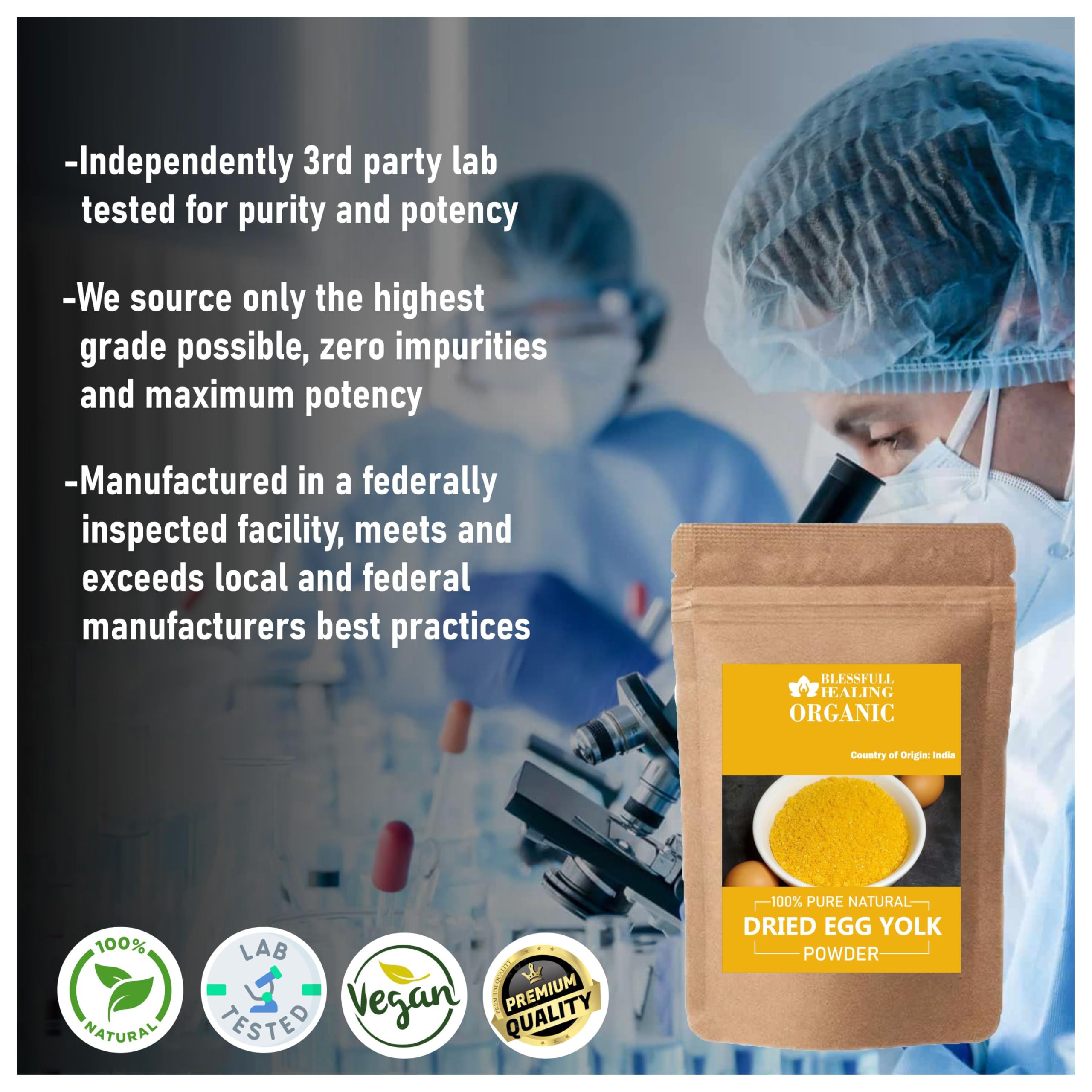 Organic Dried Egg Yolk Powder 100% Pure Natural - 200g (7.05 oz) for Baking, Cooking & Protein Supplements | Blessfull Healing