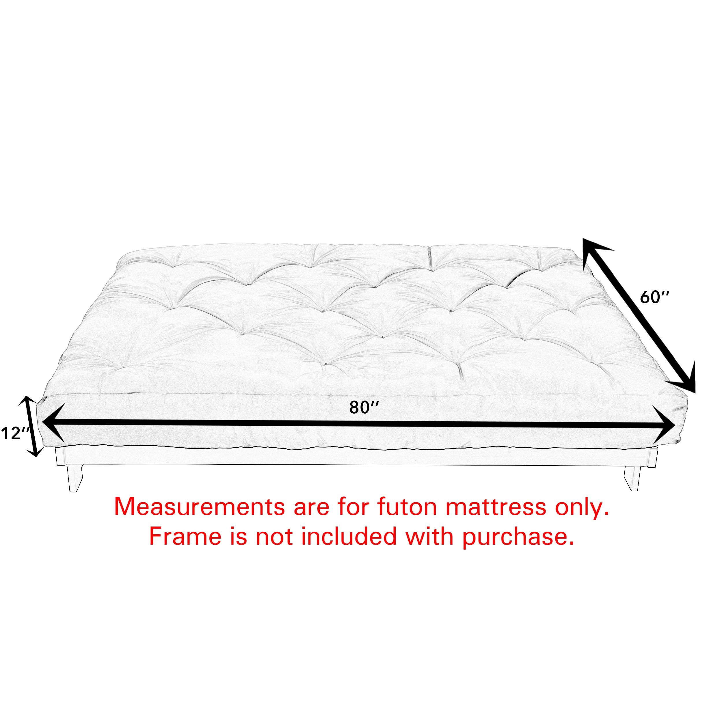 12-inch Queen Size Futon Mattress - Comfortable & Supportive for Guest Beds, Dorms, and Small Spaces