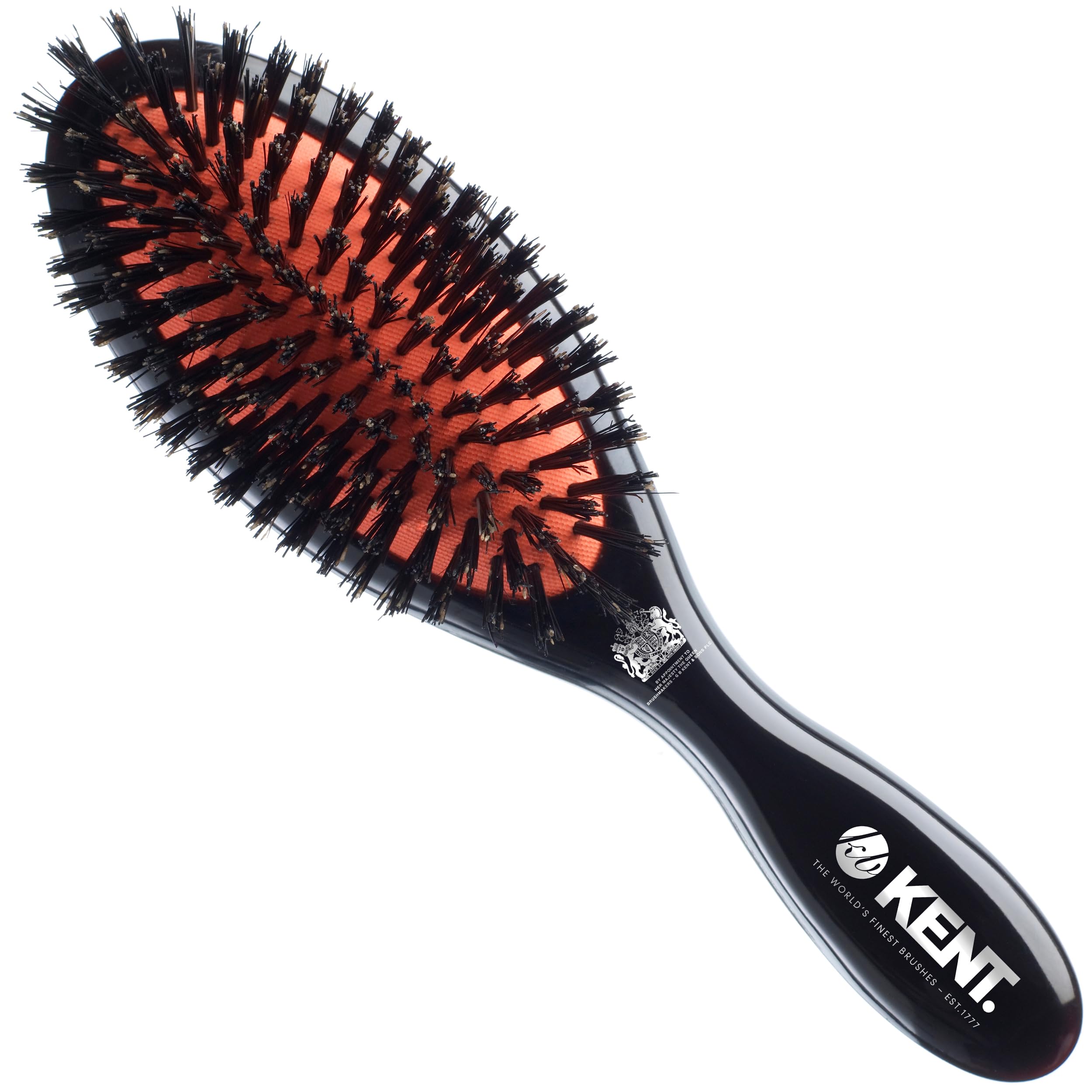 Kent Medium Pure Black Bristle Cushioned Hair Brush - Professional Styling Brush for Smooth & Tangle-Free Hair (Pack of 1) - Perfect for Daily Hair Care & Salon Use